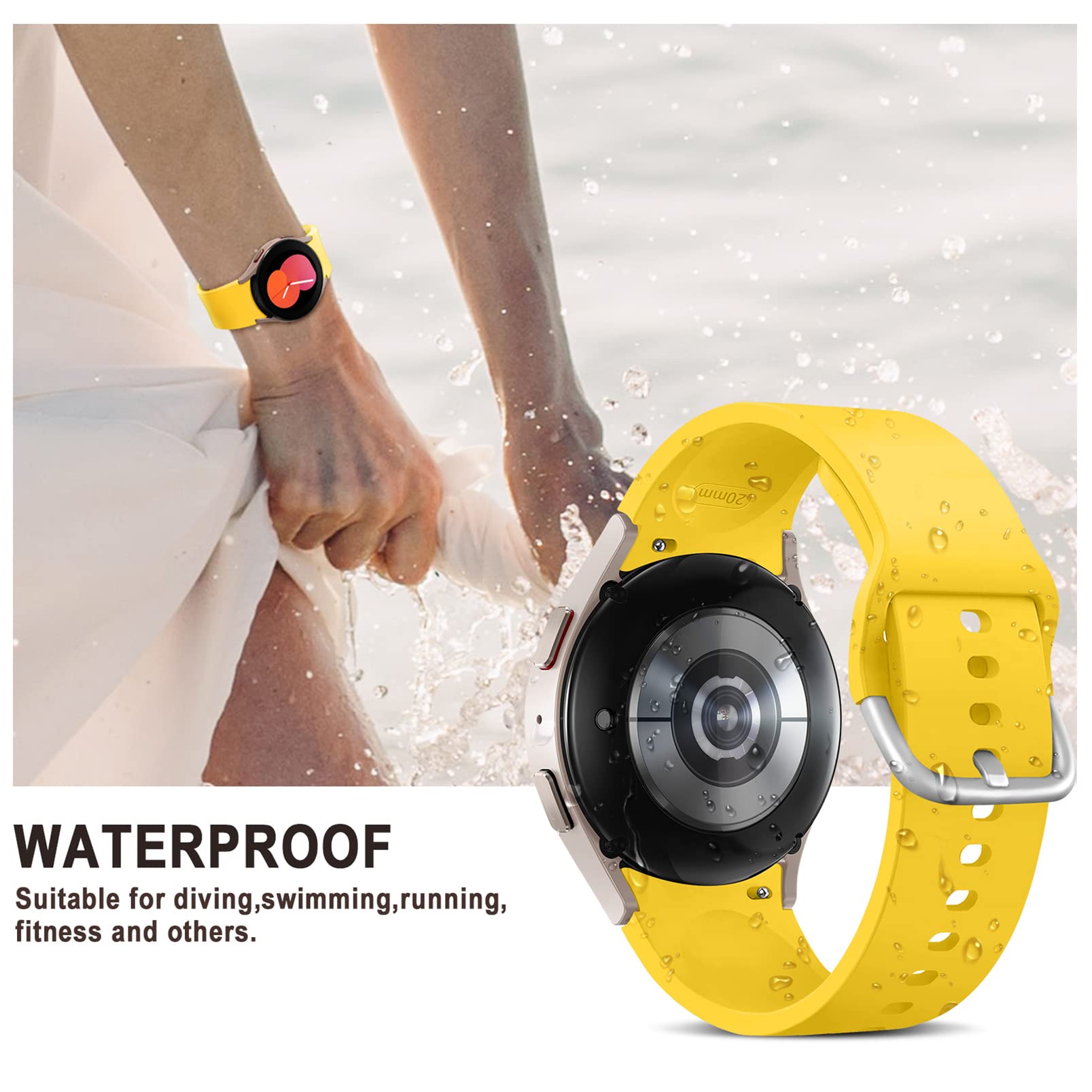 Apbands 20mm Silicone Sport Band for Samsung Galaxy Watch 40-46mm Yellow