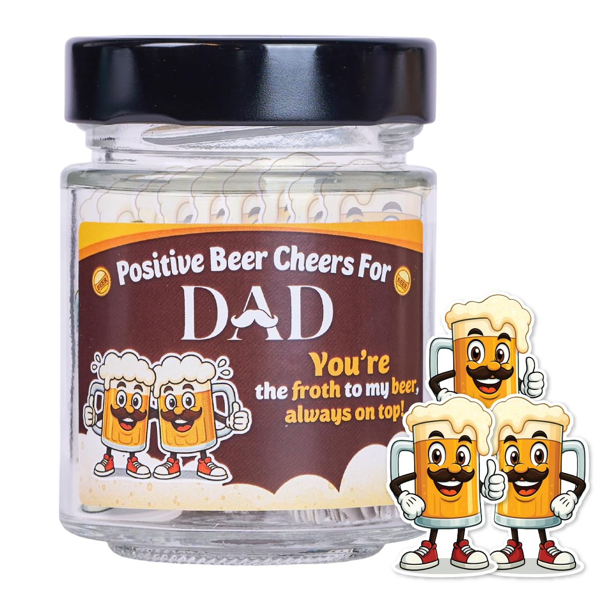 SOLMAY Funny Beer Cheers Gift Jar with 60 Uplifting Messages for Dad 0.5