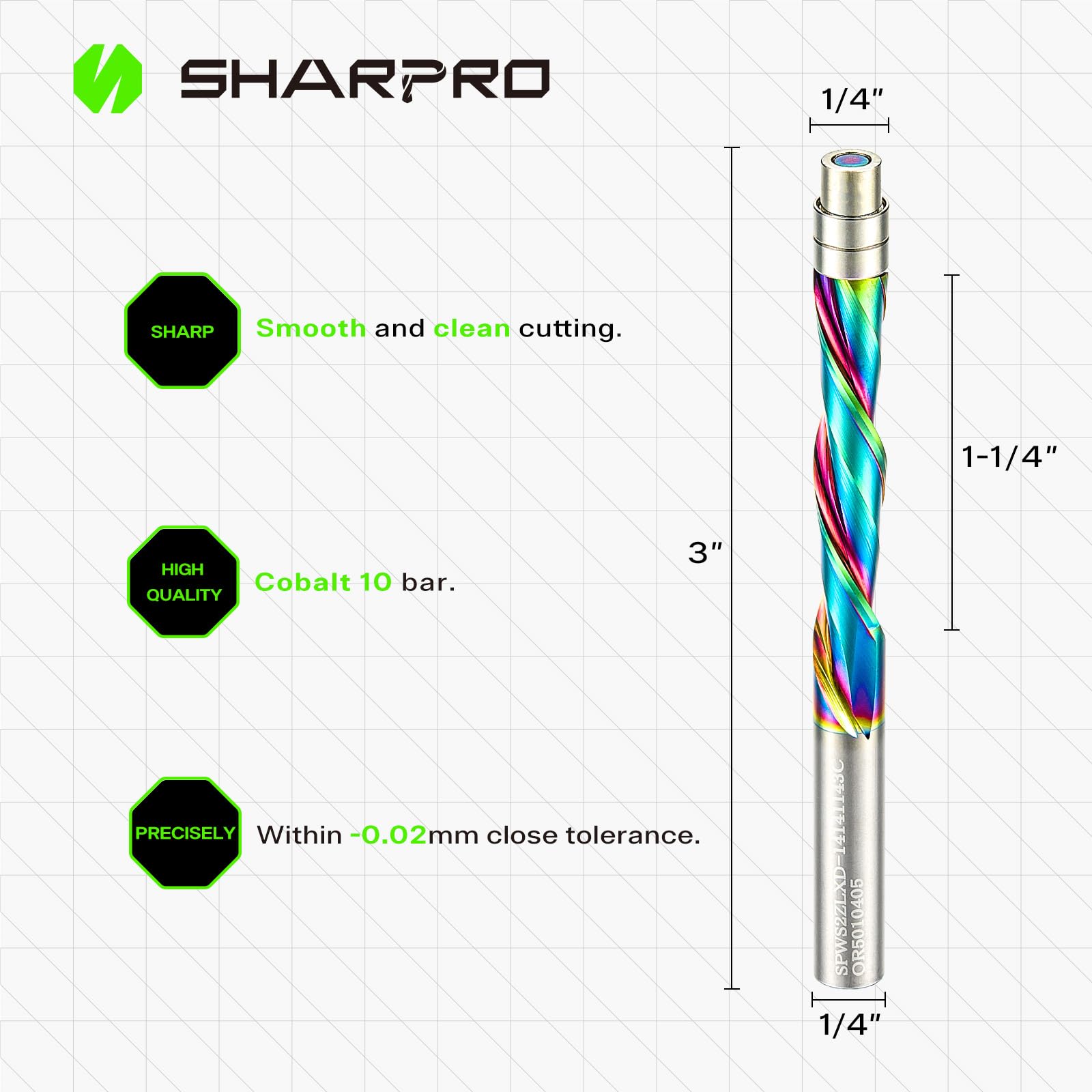 SHARPRO Flush Trim Spiral Router Bit 1/4" Shank 1-1/4" CL 3" OVL Carbide