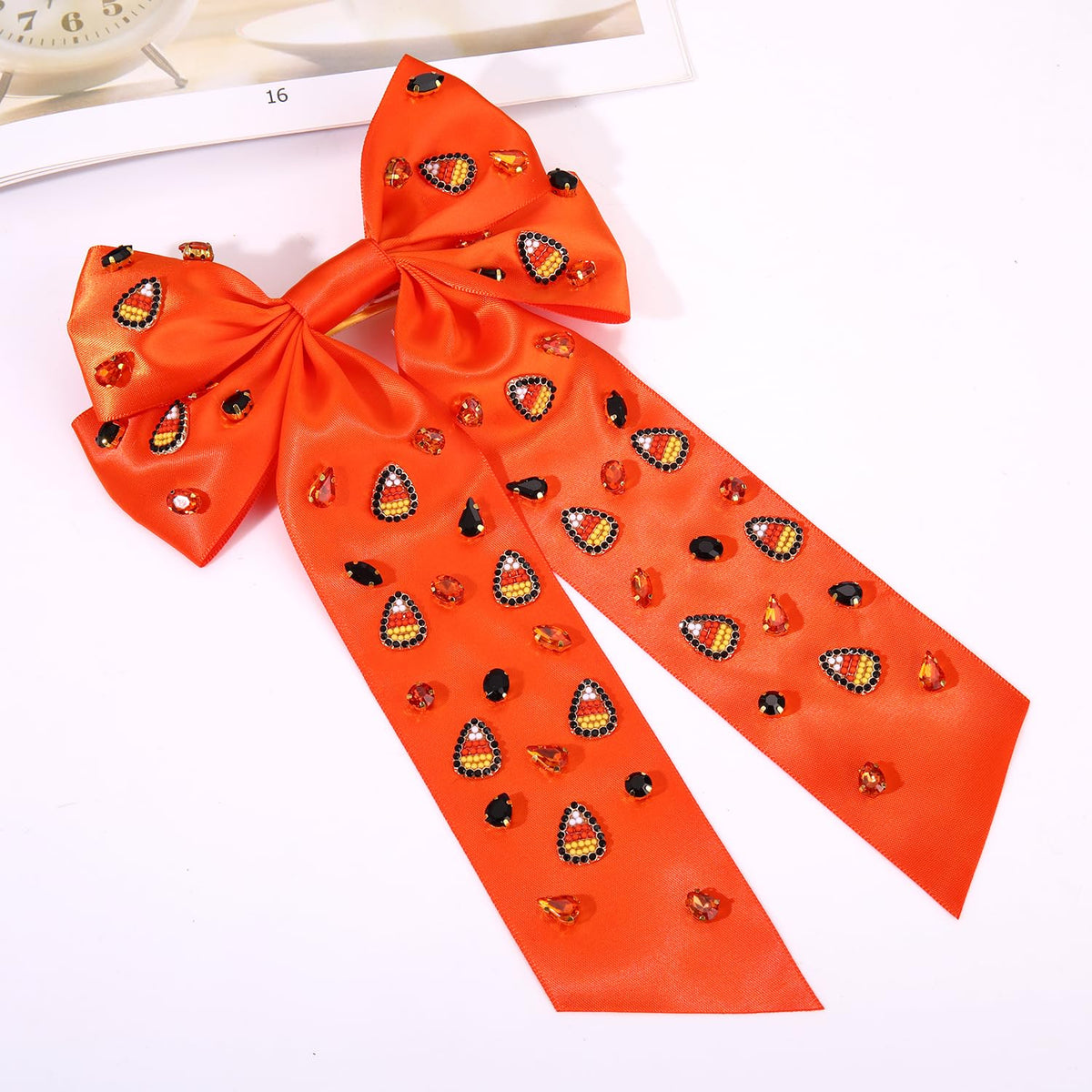 HEIDKRUEGER Orange Halloween Hair Bow Clip Cute Spooky Corn Pumpkin Bow Hair
