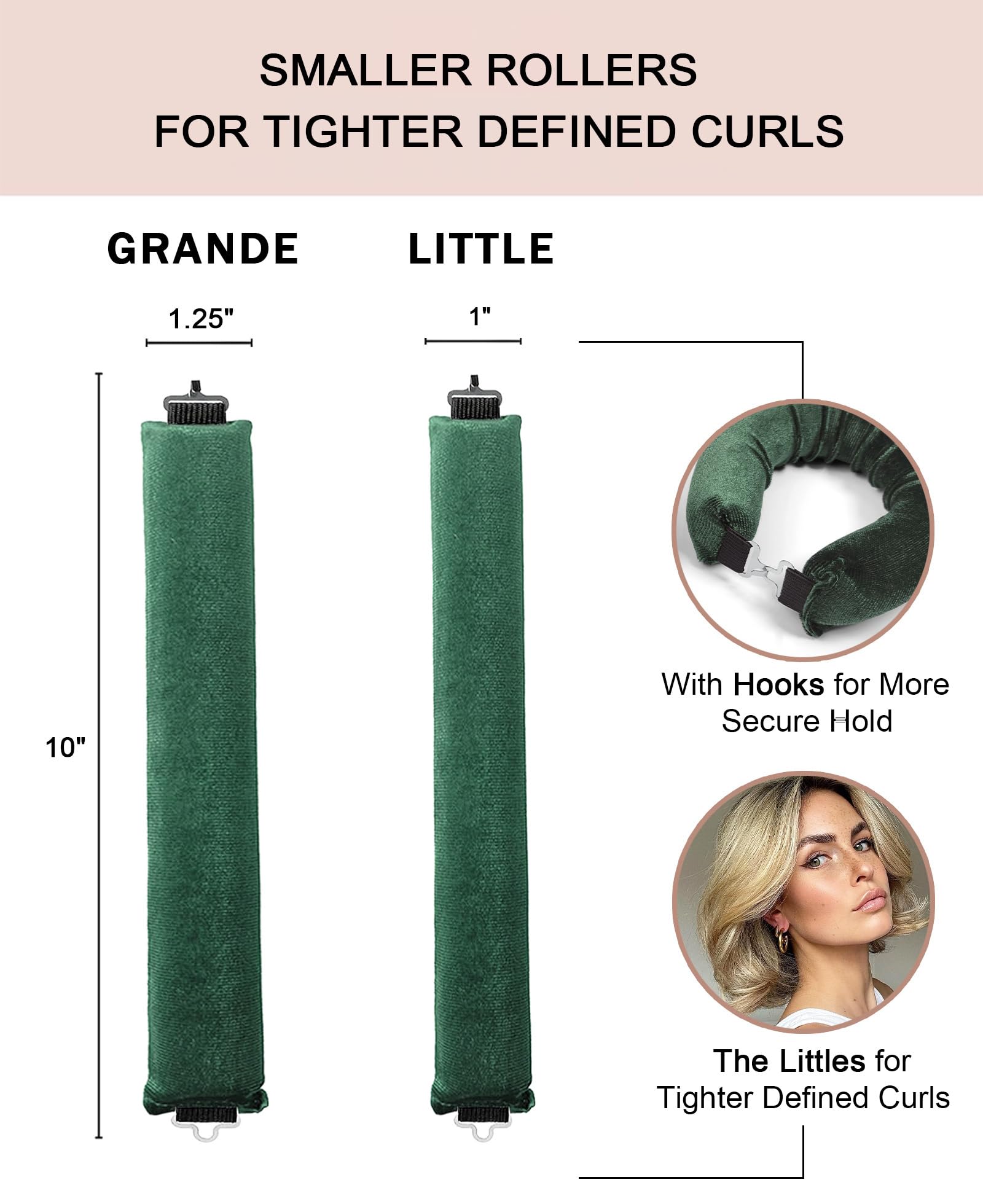 YOSHUYUKI Velvet Heatless Hair Curlers Satin Foam Rollers Forest Green 4 Count