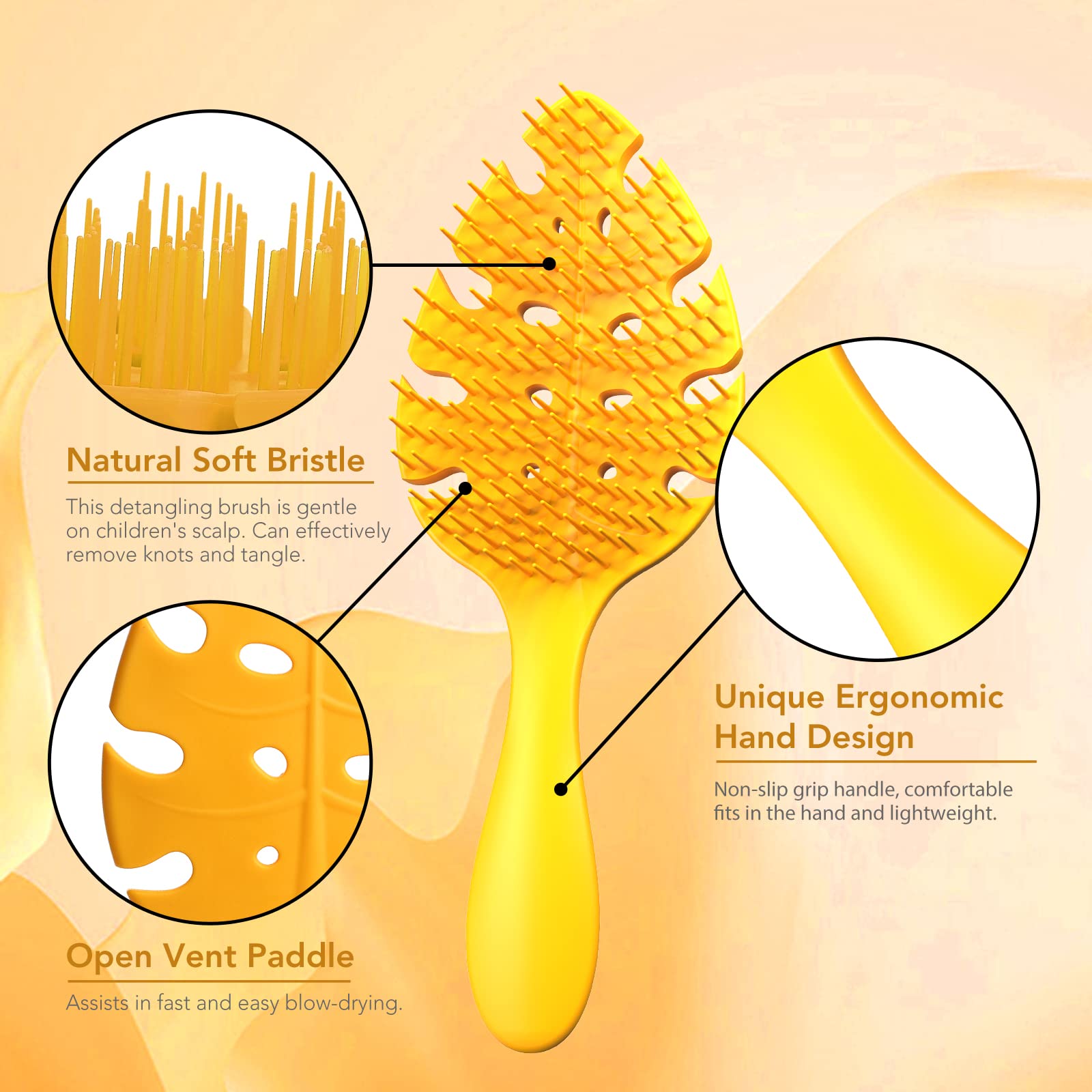 CANDYBRUSH Hair Brush Vented Leaf Form Soft TPEE Mango Scented Orange Large