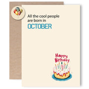 MOSSSH October Birthday Cards with Envelope Sticker Black Letter Print
