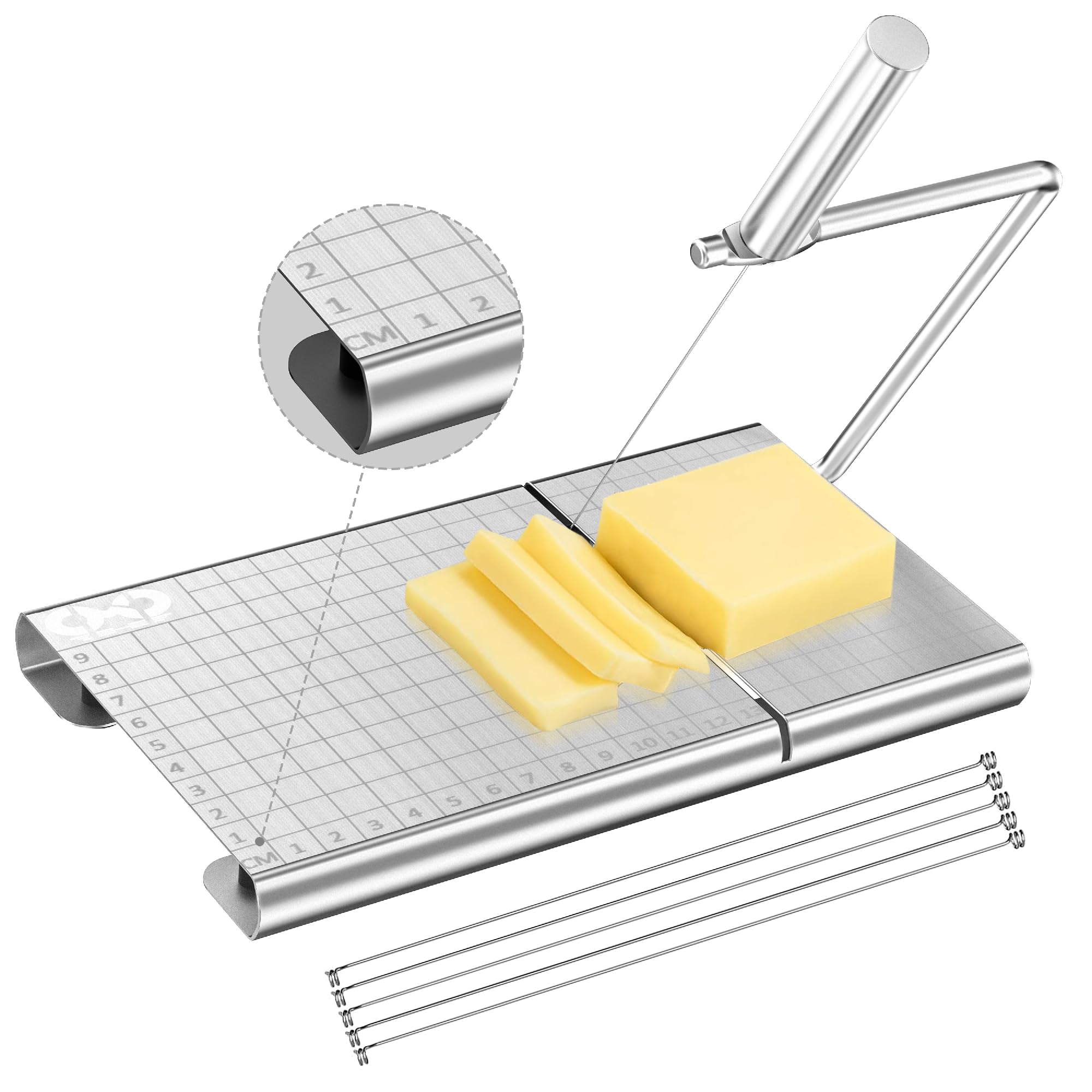 CMDZHF Stainless Steel Cheese Slicer with 5 Replacement Wires Silver