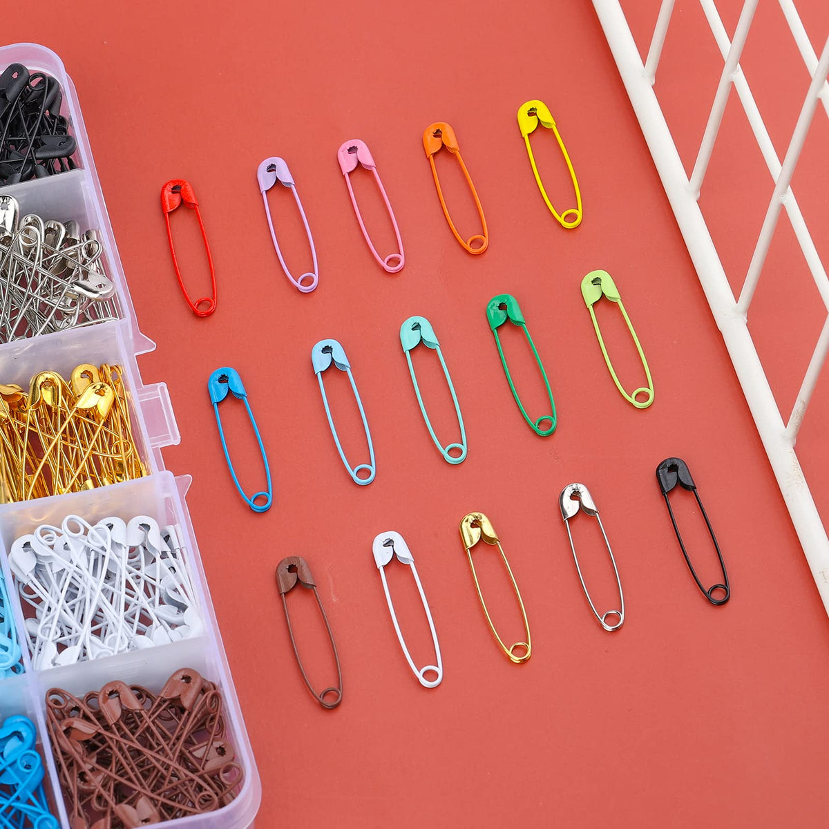 KINBOM 300pcs 32mm Colored Safety Pins 15 Colors Metal for Sewing Craf ...