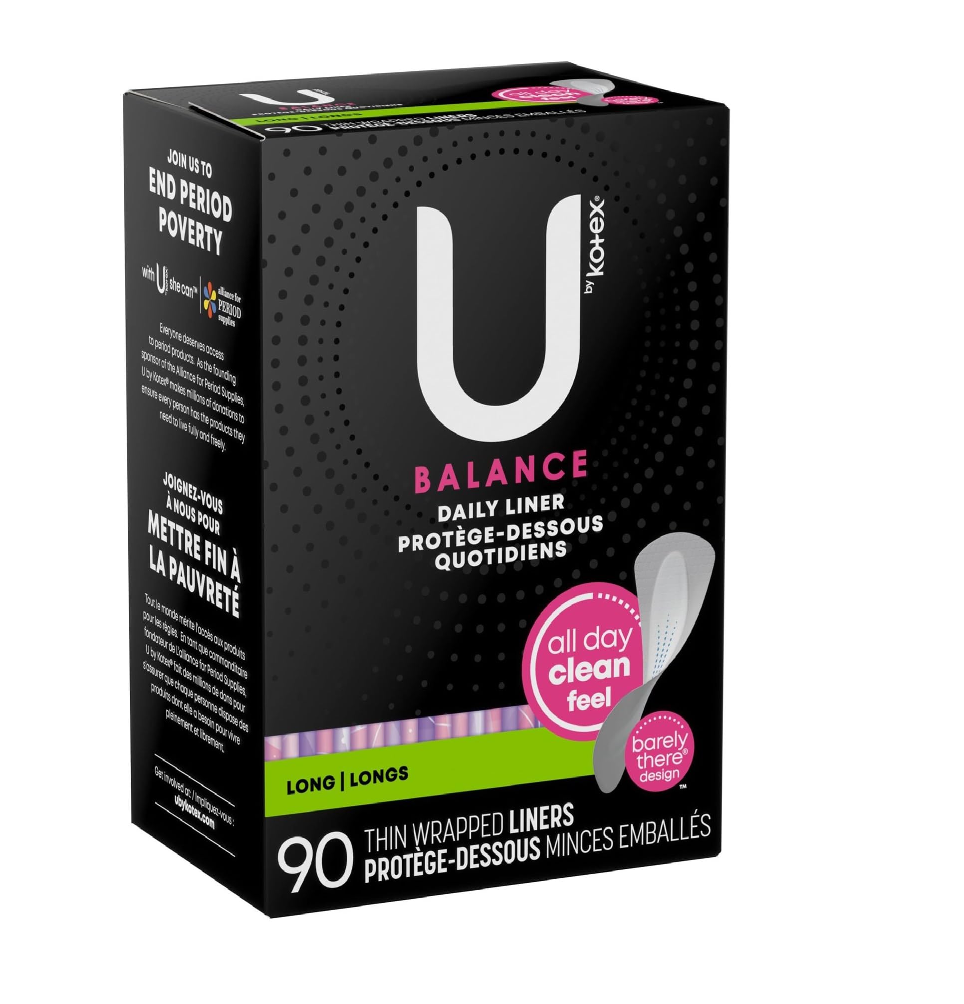 U by Kotex Balance Daily Wrapped Panty Liners Light Absorbency Long 90ct