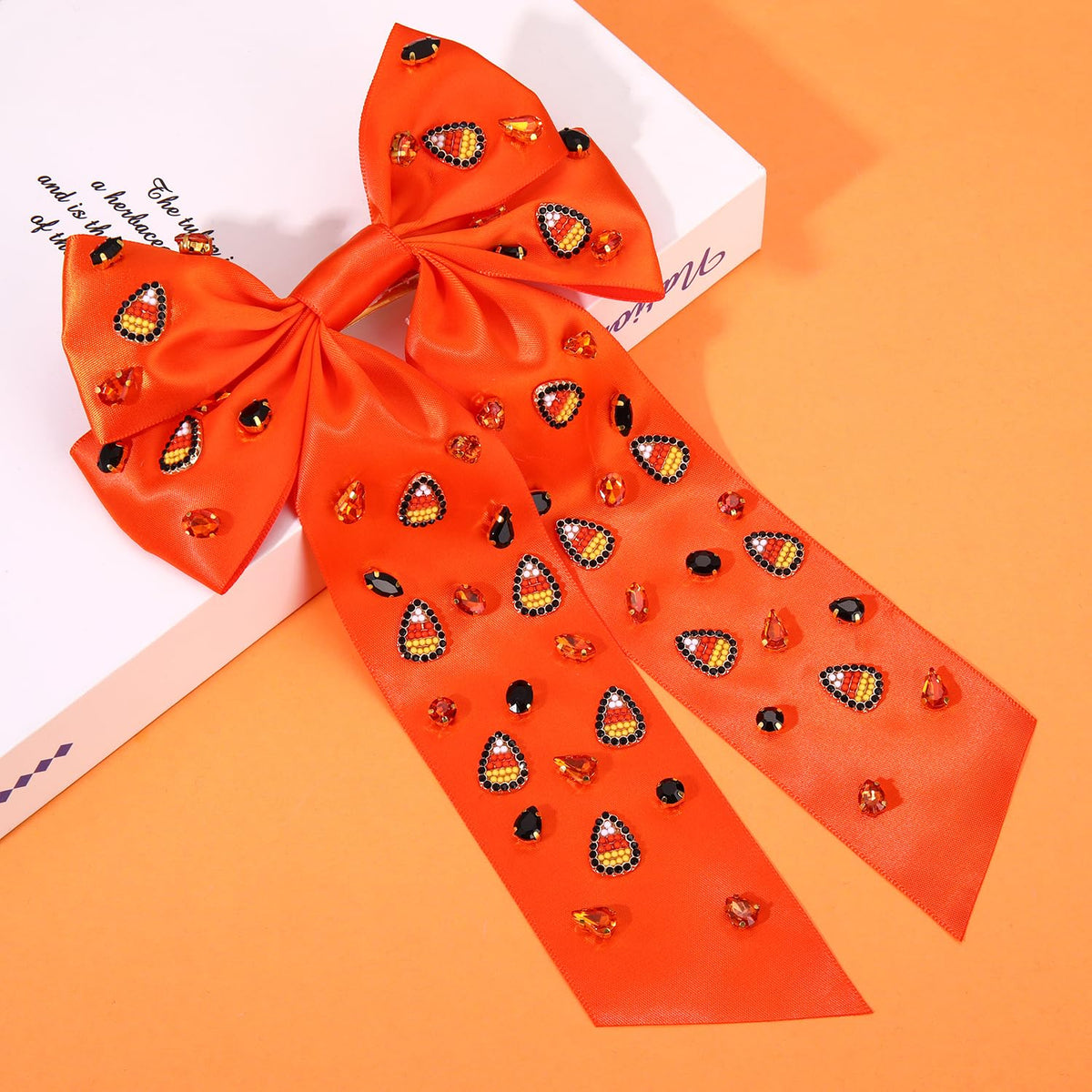 HEIDKRUEGER Orange Halloween Hair Bow Clip Cute Spooky Corn Pumpkin Bow Hair