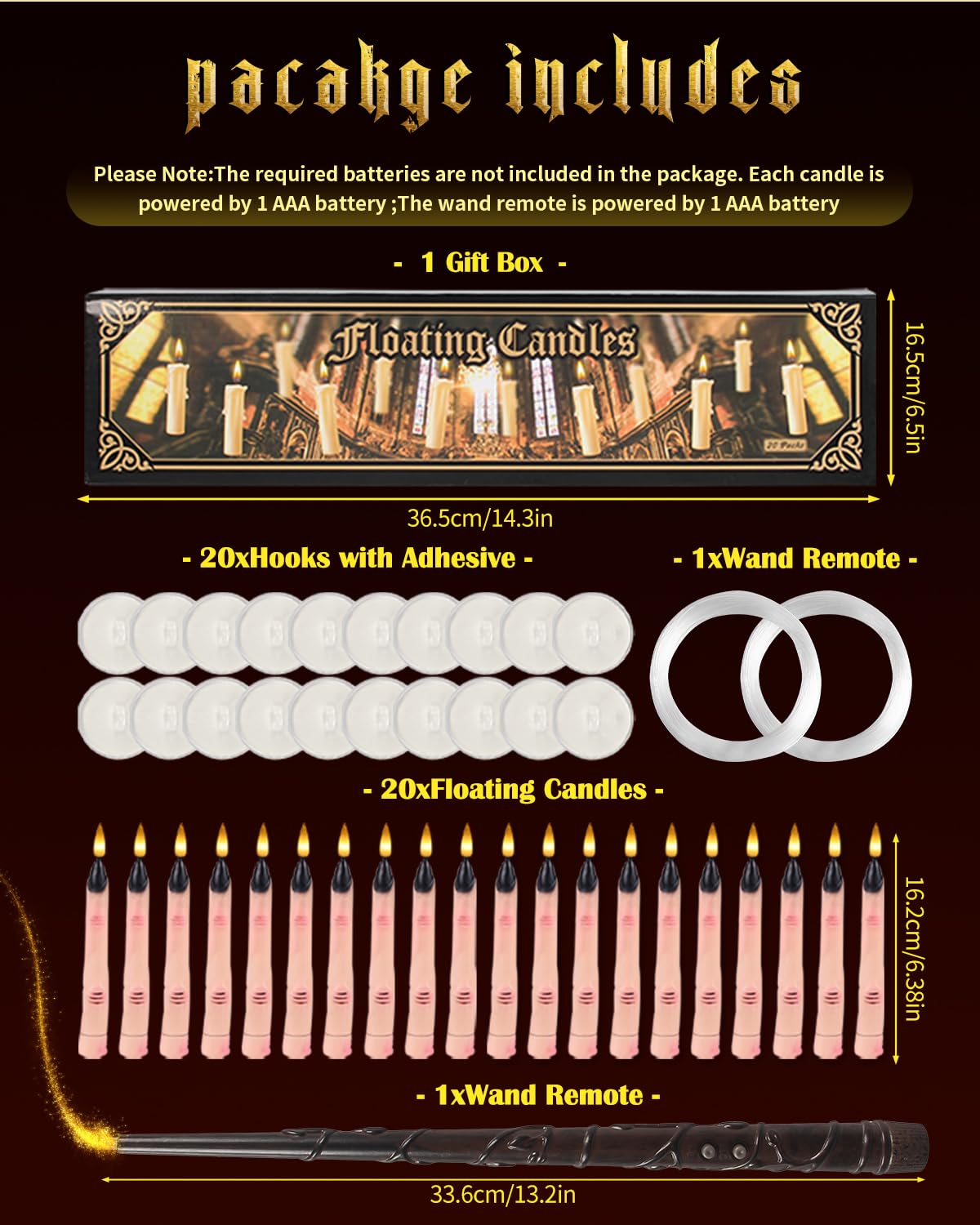 BVCNIG 20-Pack Halloween Floating Candles with Magic Wand Remote 6in Warm White