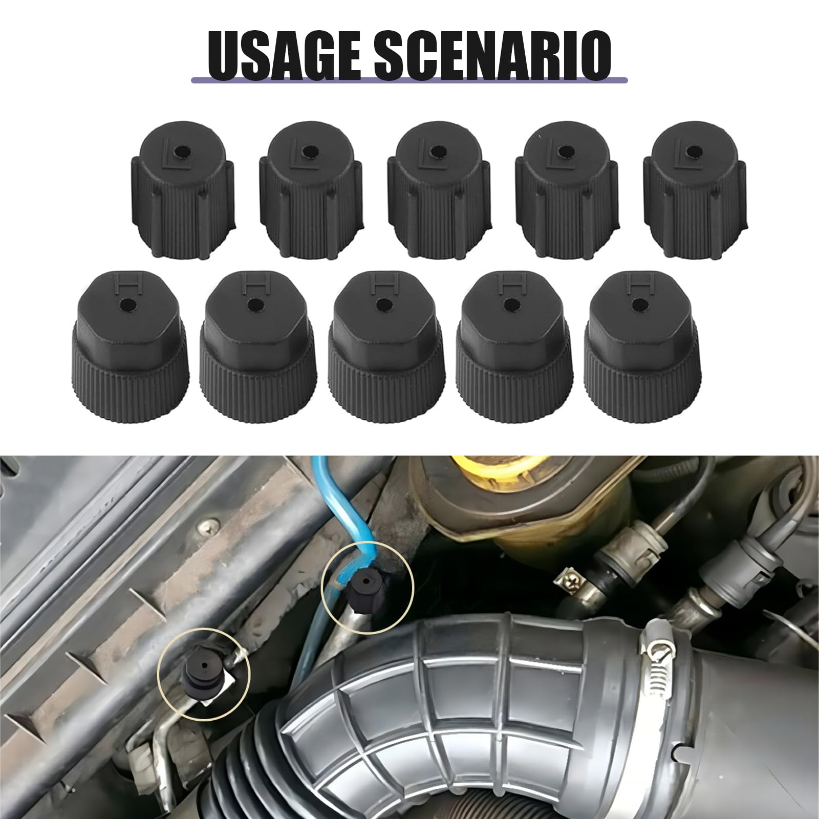lekudo Car A/C Service Port Cap Kit 10pcs 0.5" Low & 0.6" High Pressure Black