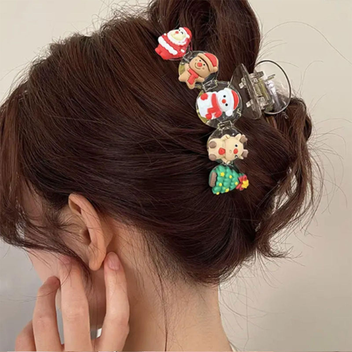 HIFANMM Christmas Hair Clip Xmas Cartoon White Hair Claw Clips for Women Girls, Santa Claus Snowman Xmas Tree Large Acrylic Hair Accessories New Year Non Slip Hairpins for Thick Thin Hair Decor