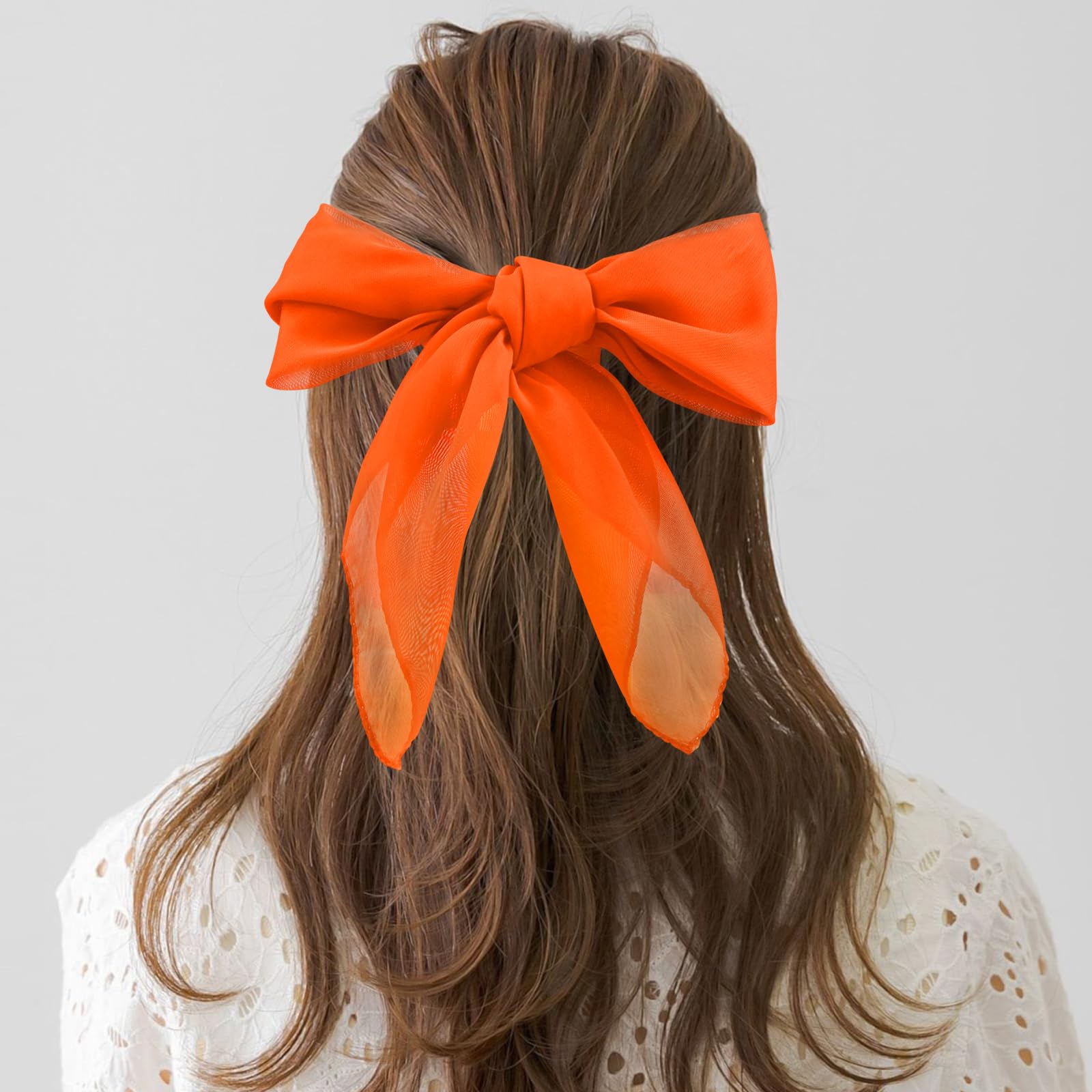 Cyunda Chiffon Scarf Classic Retro Ribbon Square Neck 26x26in Orange