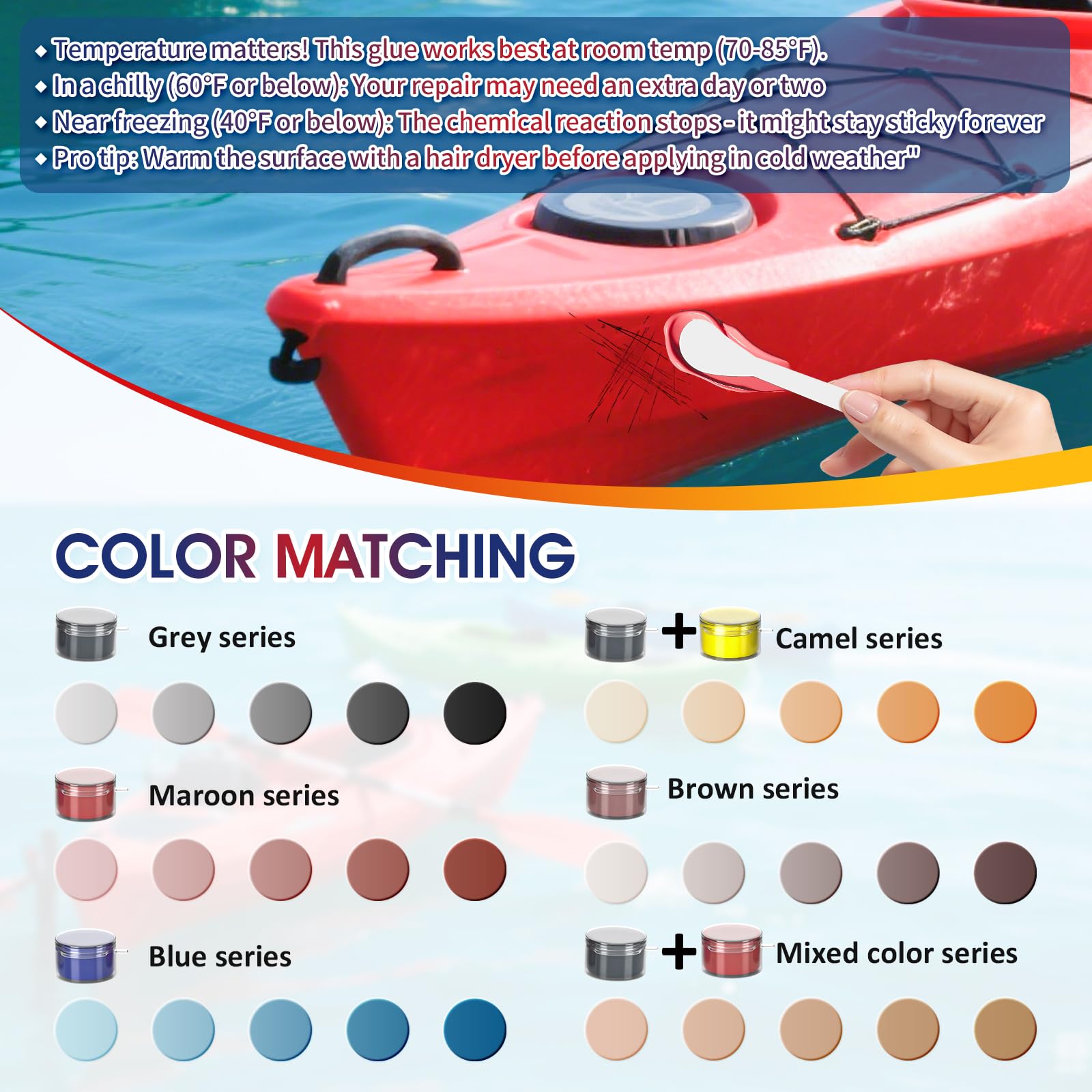 Quadence Marine Fiberglass Repair Kit Waterproof Epoxy Filler Color Match