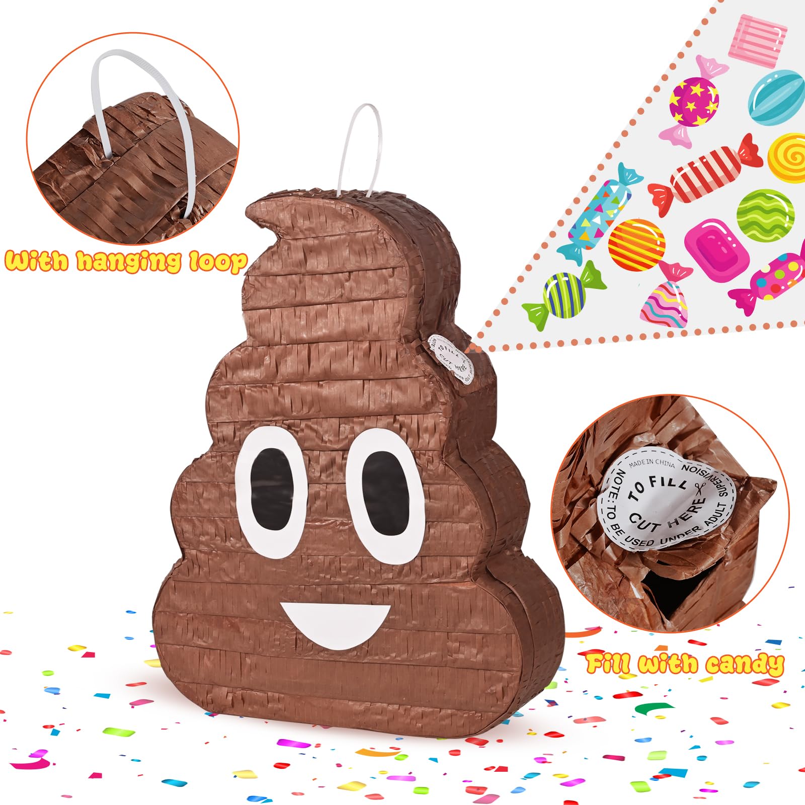 SWIMEE Poop Piñata Kids Birthday Party Decoration Brown 17.1x13.1x3.5 in