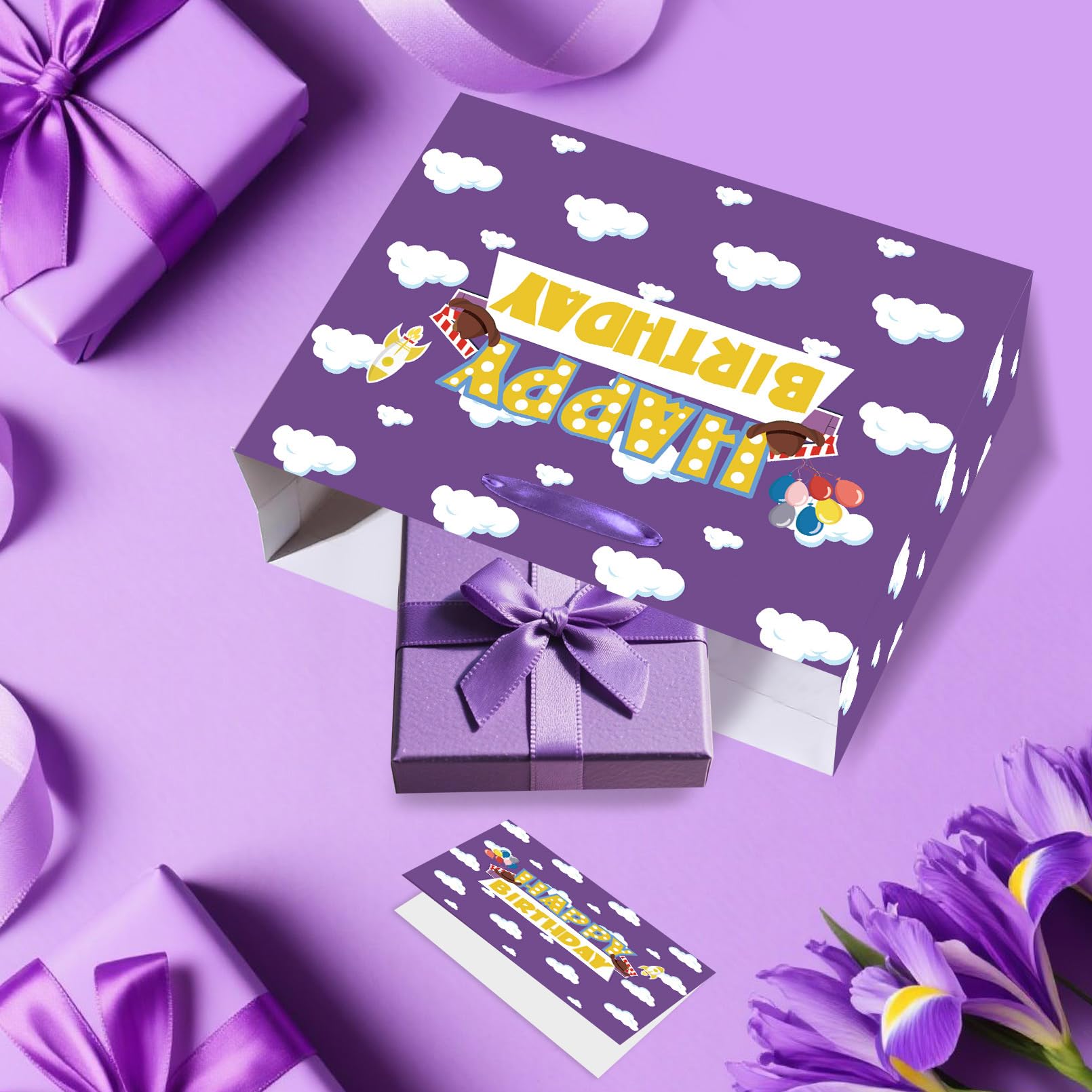 Purple Cloud Birthday Gift Bag with Card & Tissue Party Baby Shower Decorations