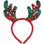 Tagberoy Red Green Plaid Christmas Antlers Headband Reindeer Headbands for Women