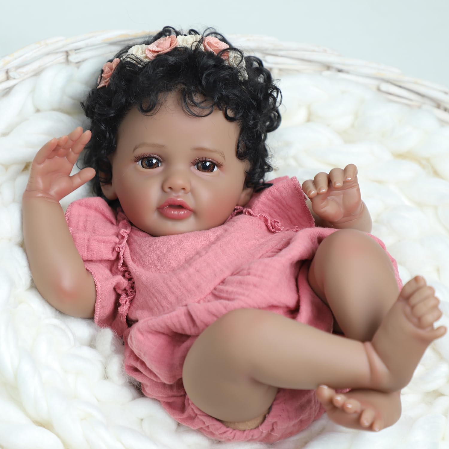 SCOM Reborn Baby Doll 18in African American Girl Black Soft Weighted Body