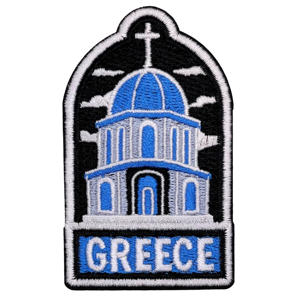 EMBRO BOF Blue Dome Greece Patch 3in Iron On Travel Patch