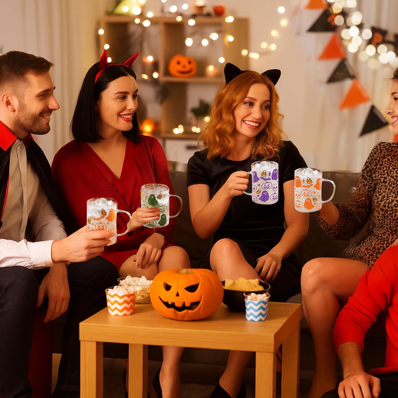 Acellegic Halloween Ghost Color Changing Coffee Mugs 16oz 6 Pcs Glass Clear