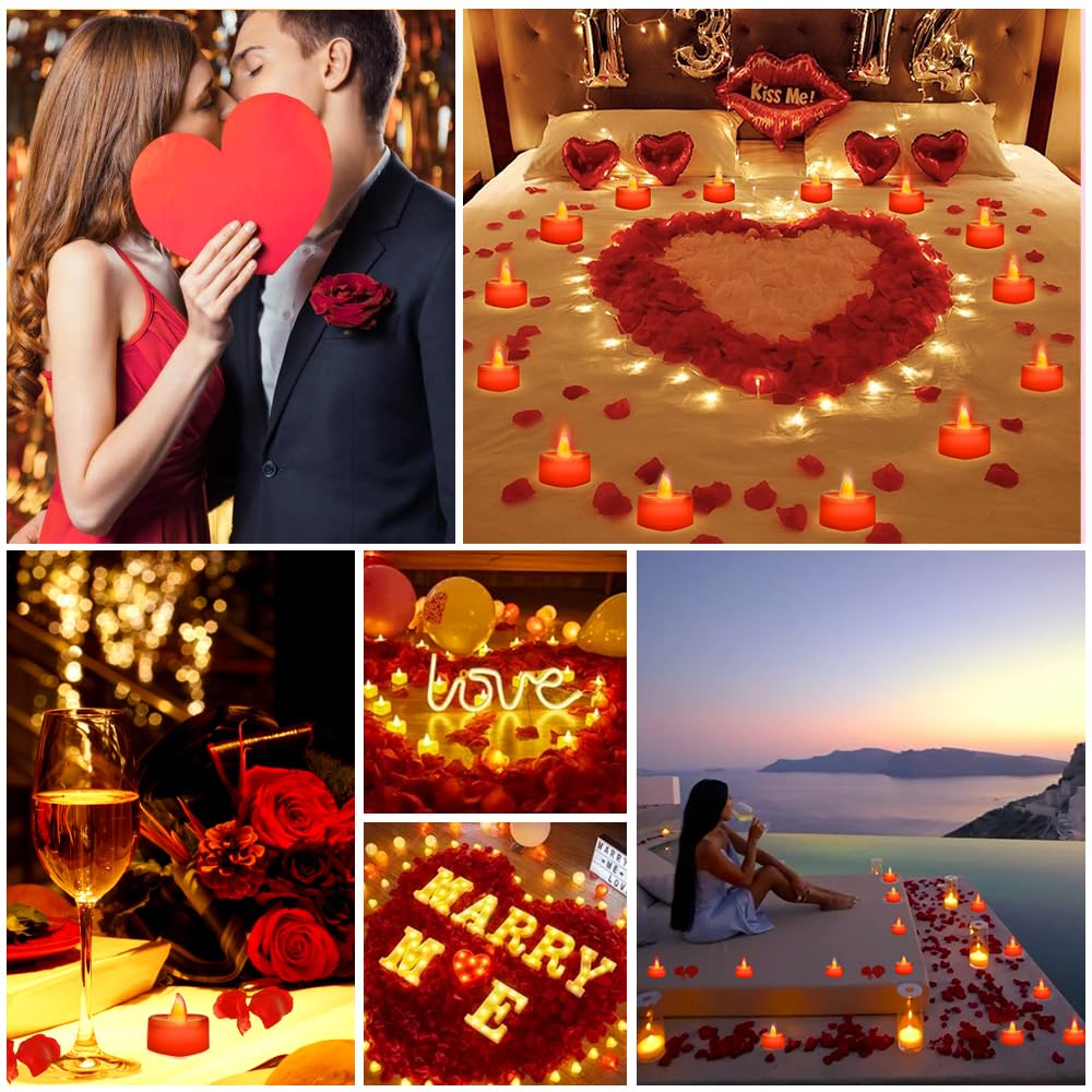 [Like New] LSVGSAK Romantic LED Candle Lights & 1000pcs Red Rose Petals Set