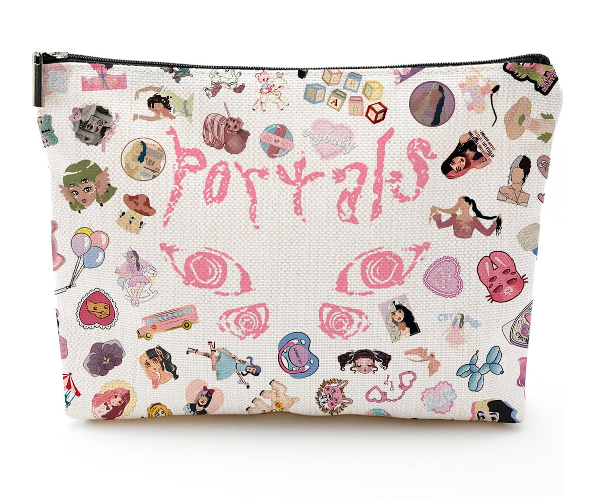 Large-Capacity Makeup Bag with Character Print, 9.8 x 6.7 in