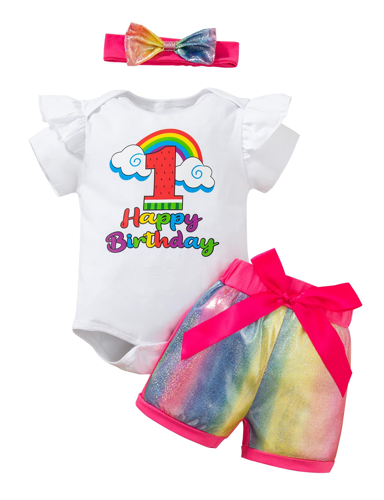 DANBAIEGG Baby Girl Watermelon 1st Birthday Romper Set White 12-18M