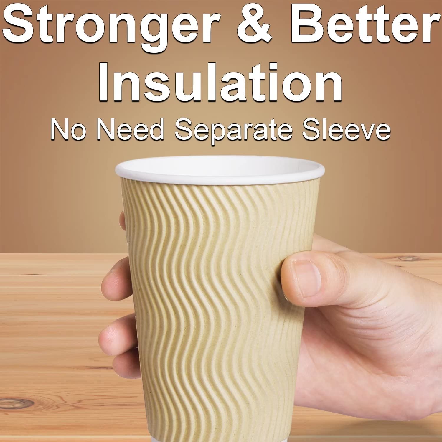 Luckypack Hot Paper Cups 16oz Disposable Insulated Ripple Wall Brown 100pcs