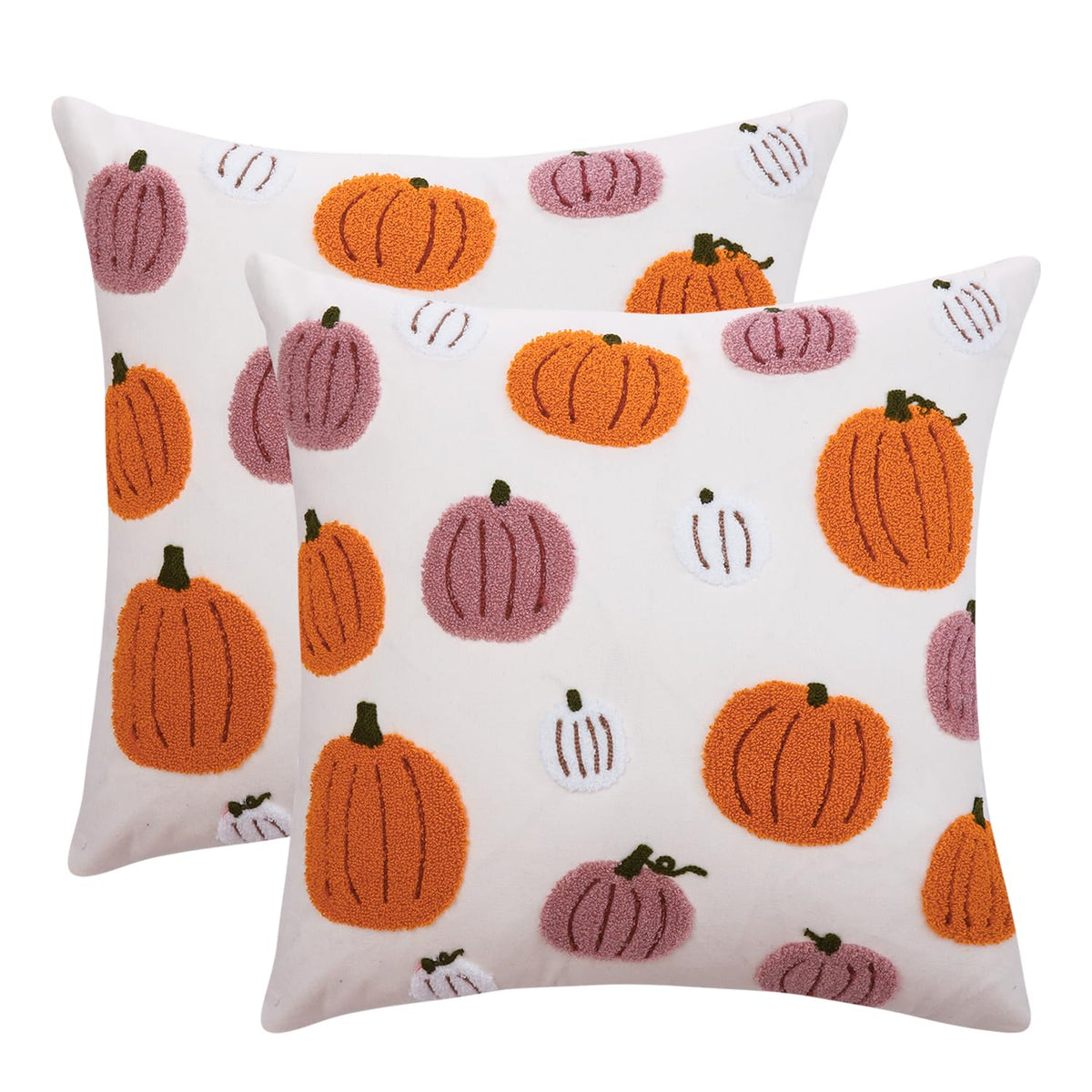 Tosleo Thanksgiving Pillow Covers 20x20 Set of 2 Halloween Pink and Orange Pumpkins Embroidered Pillow Cases Thanksgiving Home Party Pumpkin Fall Decor Pillowcases Cushion Covers