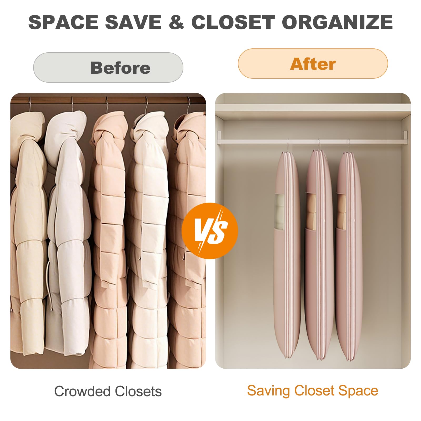 TPTAL Space Saving Hanging Garment Bag Beige with Self Compression Zipper