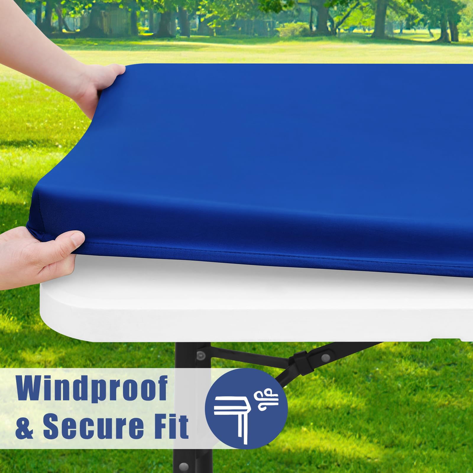 Moosfor Picnic Table Cover with Bench Covers Elastic Fitted Spandex 30x72 Blue