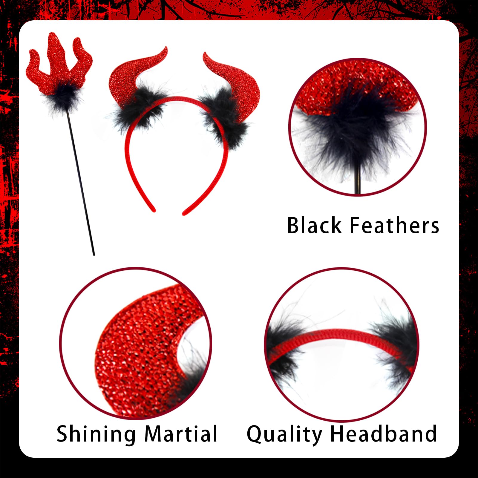 OIWLCI Red Devil Horns Headband with Pitchfork Halloween Costume Size General