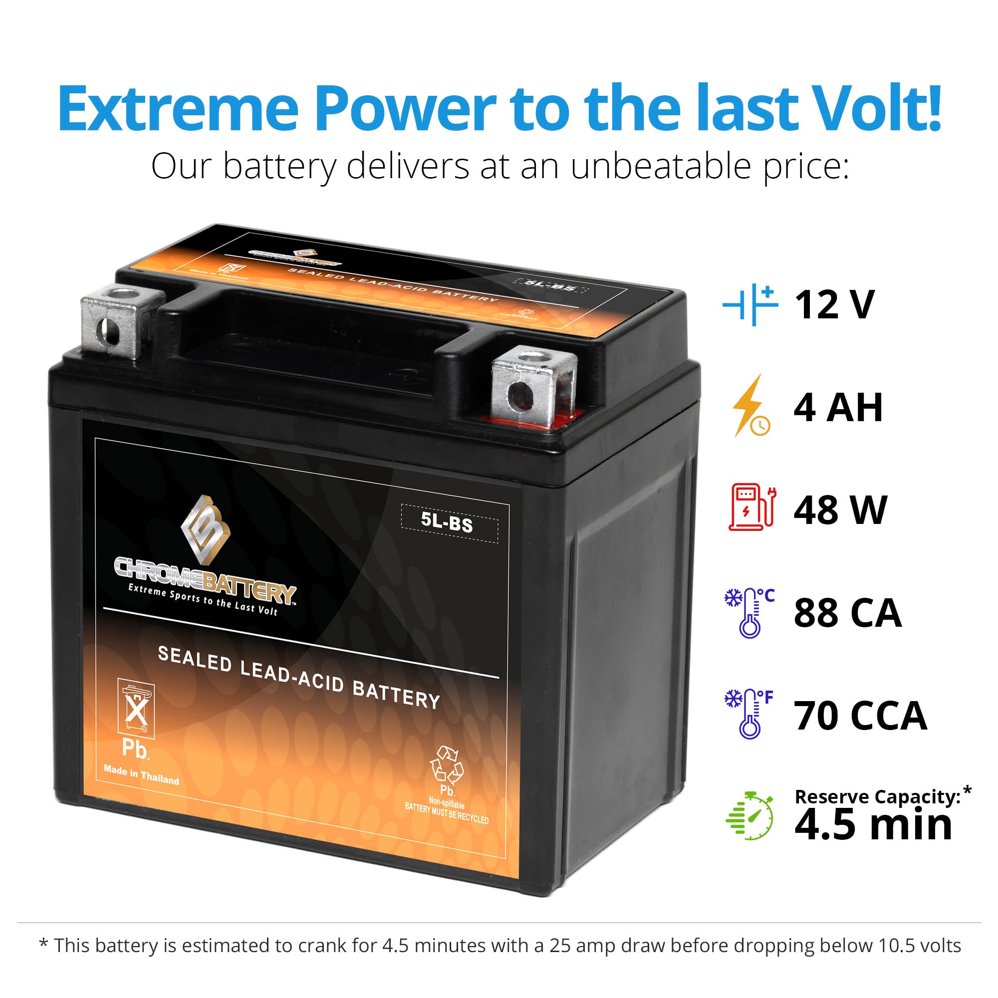 CB CHROMEBATTERY YTX20-BS 12V 270CCA AGM Battery 18Ah T3 Terminal