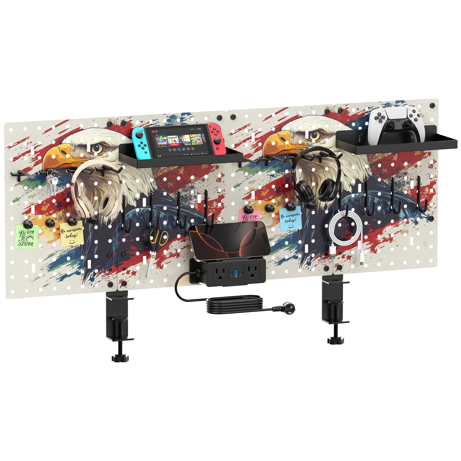 CCCEI Modular Pegboard Desk Organizer with USB Outlets Metal Panels 6FT