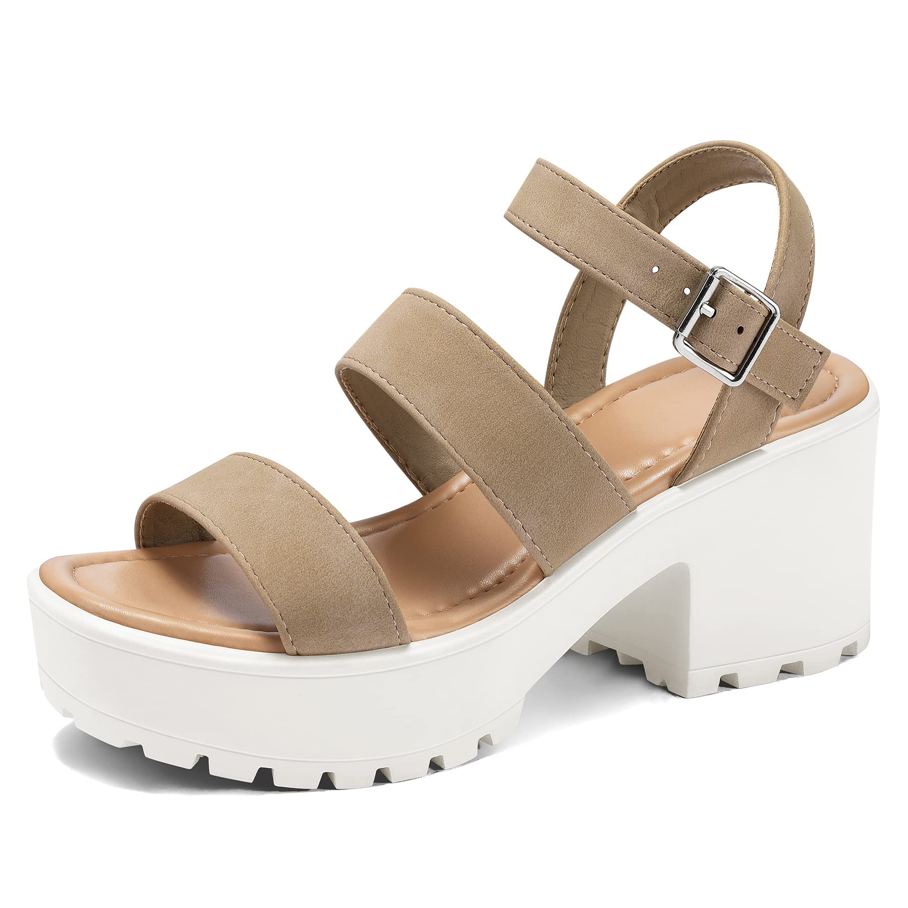 mysoft Women's Platform Sandals Ankle Strap Open Toe Chunky Heels US 7