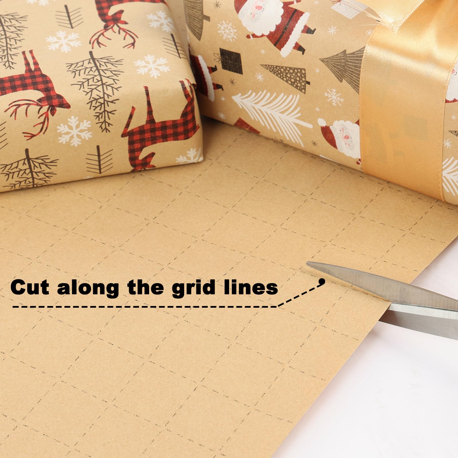 Qukou Christmas Wrapping Paper Kraft Brown Reindeer Woodlands 17ft x 50ft 5Rolls