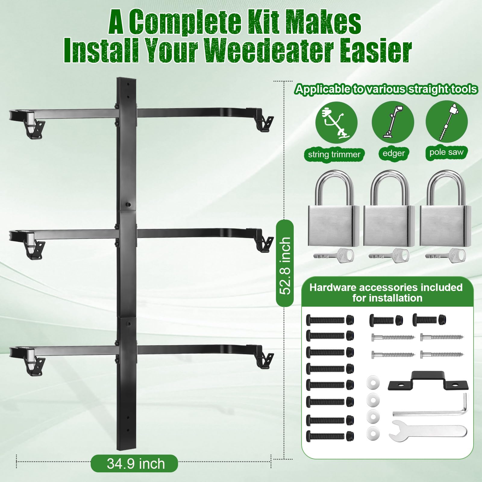 CAROD 3-Place Steel Weed Eater Rack for Trailer Lawn Equipment with Locks