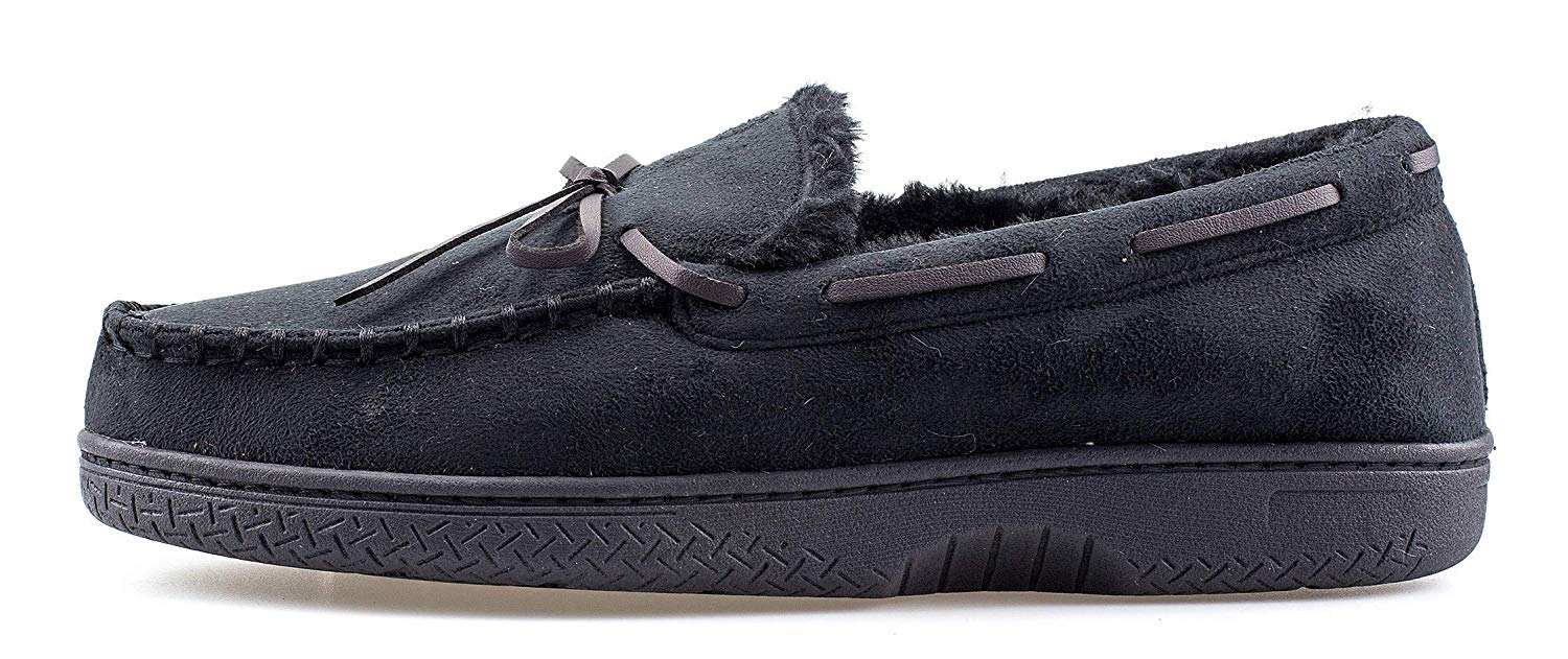 ArcticShield Men's Moccasin Slippers Rubber Sole Microsuede Black Size 12