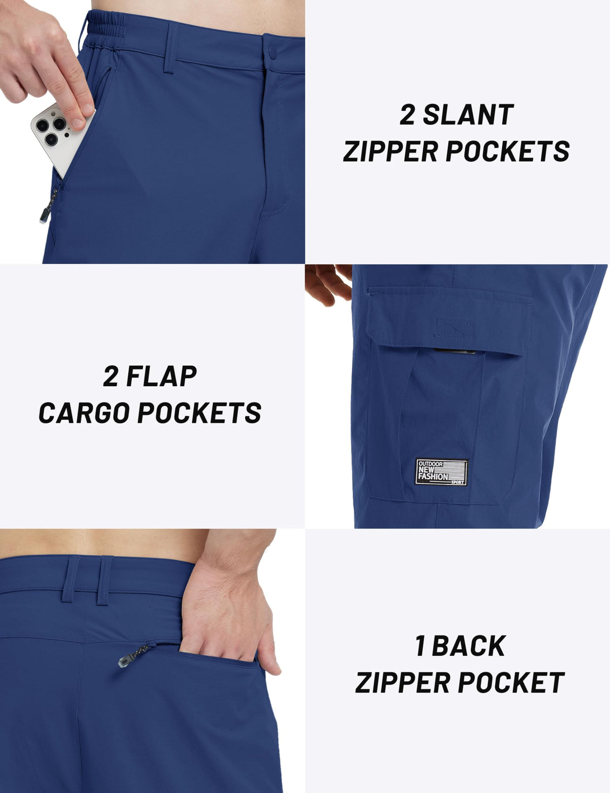 TACVASEN Capri Long Shorts for Men Stretch Elastic Waist Quick Dry Lightweight Cargo Hiking Gym Running Summer Outdoor Blue