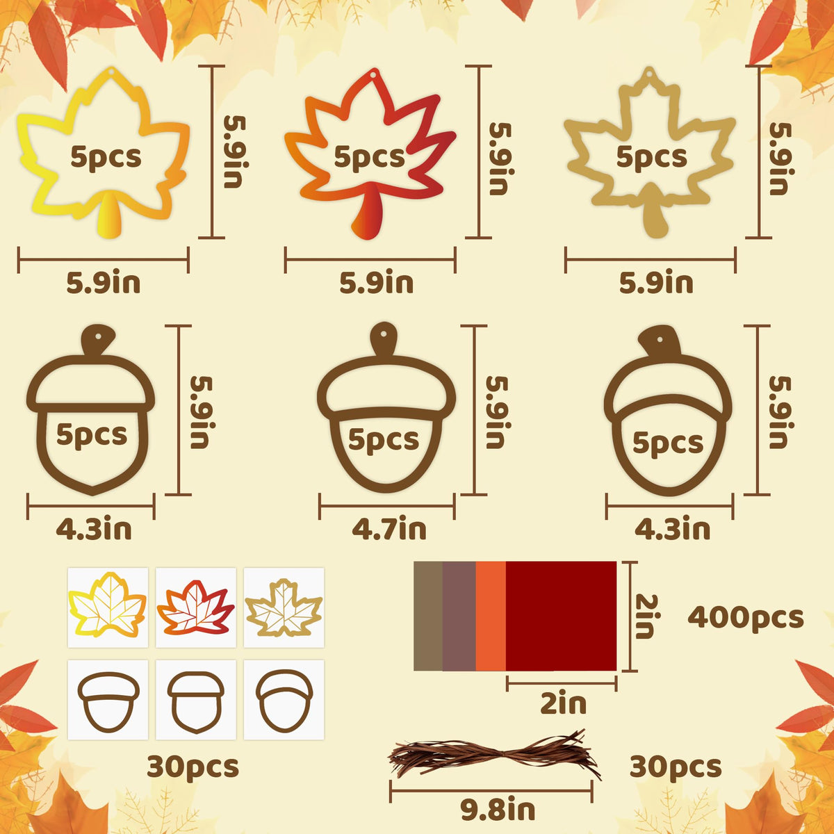 LUFEEMGA 30PCS Fall Acorn & Maple Leaf Crafts Kit DIY with Tissue Paper Sign, Autumn Party Back to School Classroom Thanksgiving Decorations