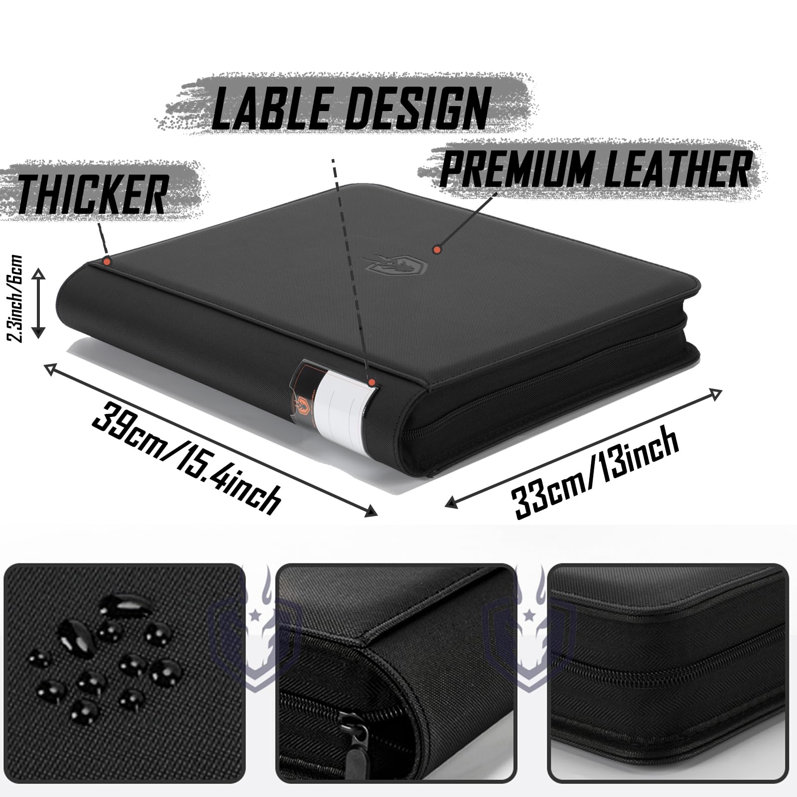 ByderPro Toploader Binder 4-Pocket 3x4" Card Holders Black Waterproof PU Leather