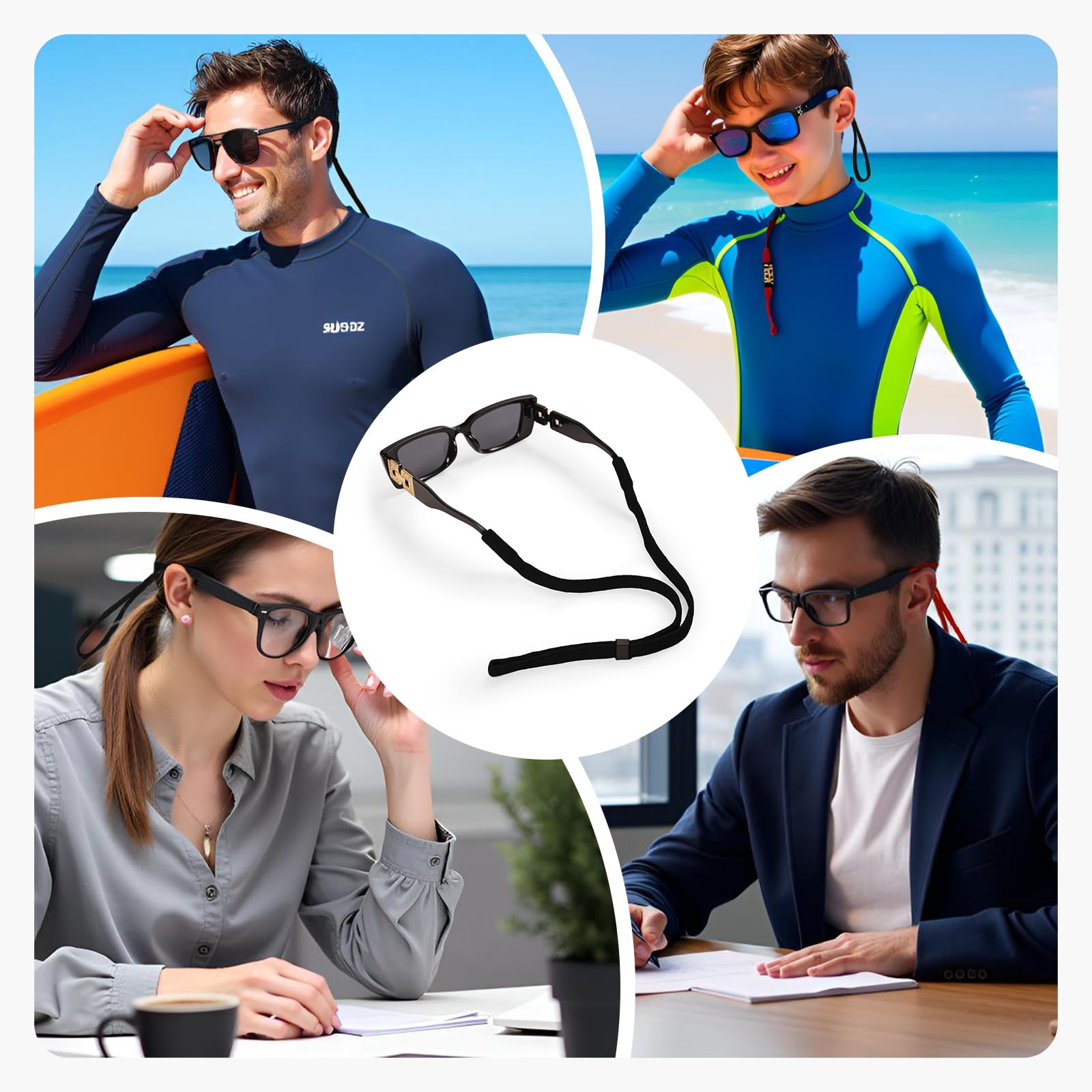 Zoaiirte 6 Pack Adjustable Anti Slip Glasses Strap Sports Sunglasses Retainer