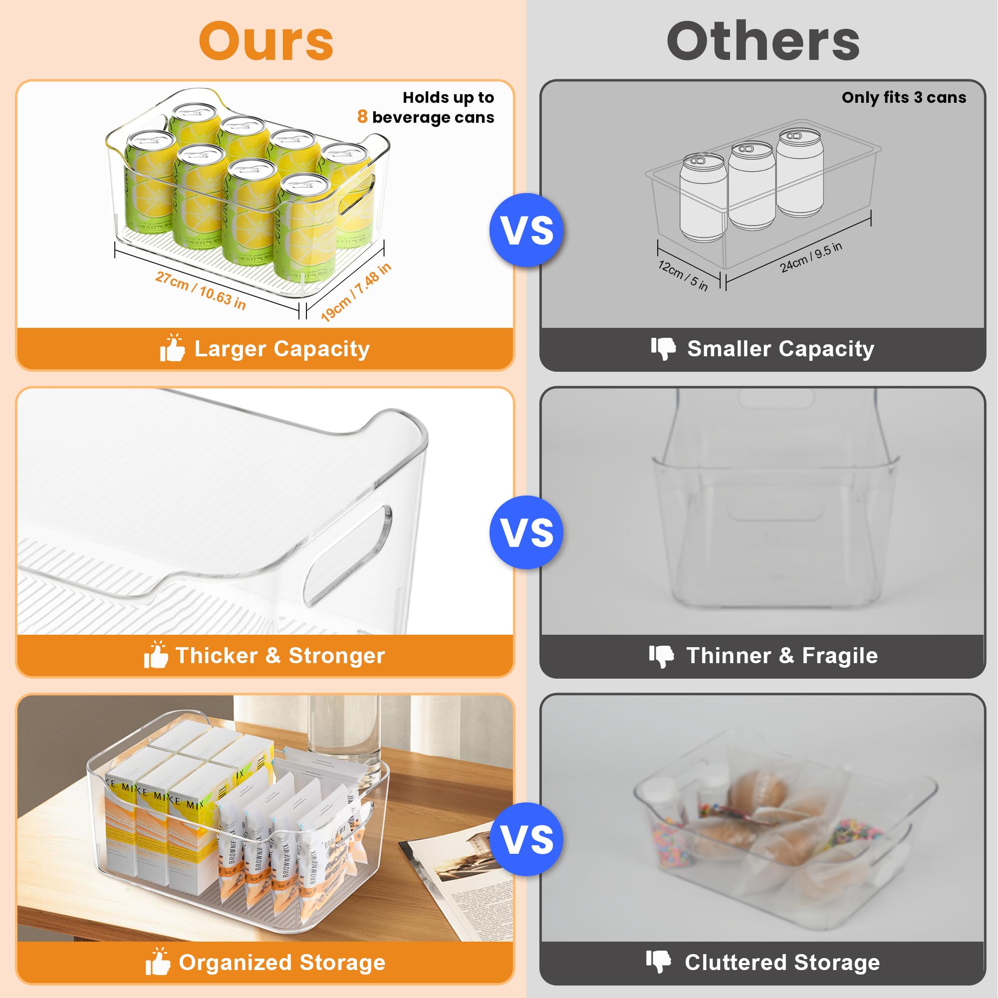 MERATIA Clear Plastic Storage Bins Pantry Organizer with Handle Large 4 Pack