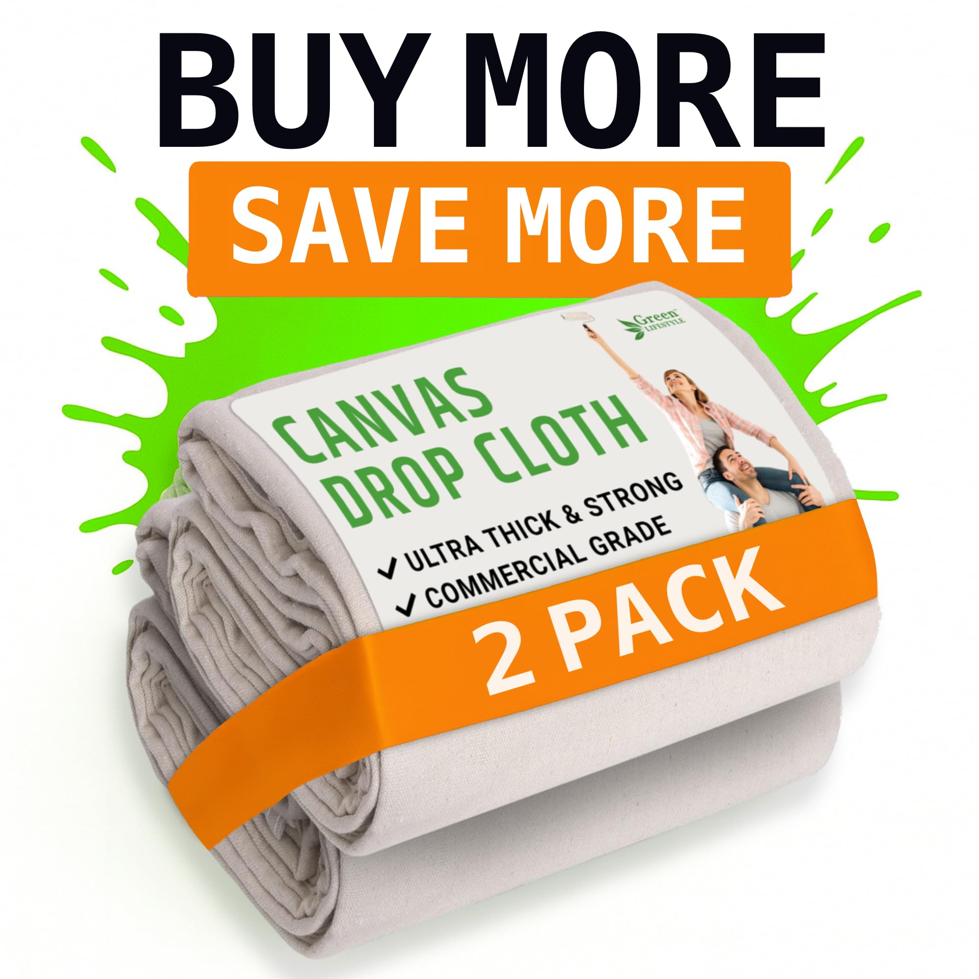 GREEN LIFESTYLE Canvas Drop Cloth 12x15 ft Heavy Duty Reusable Painters Tarp