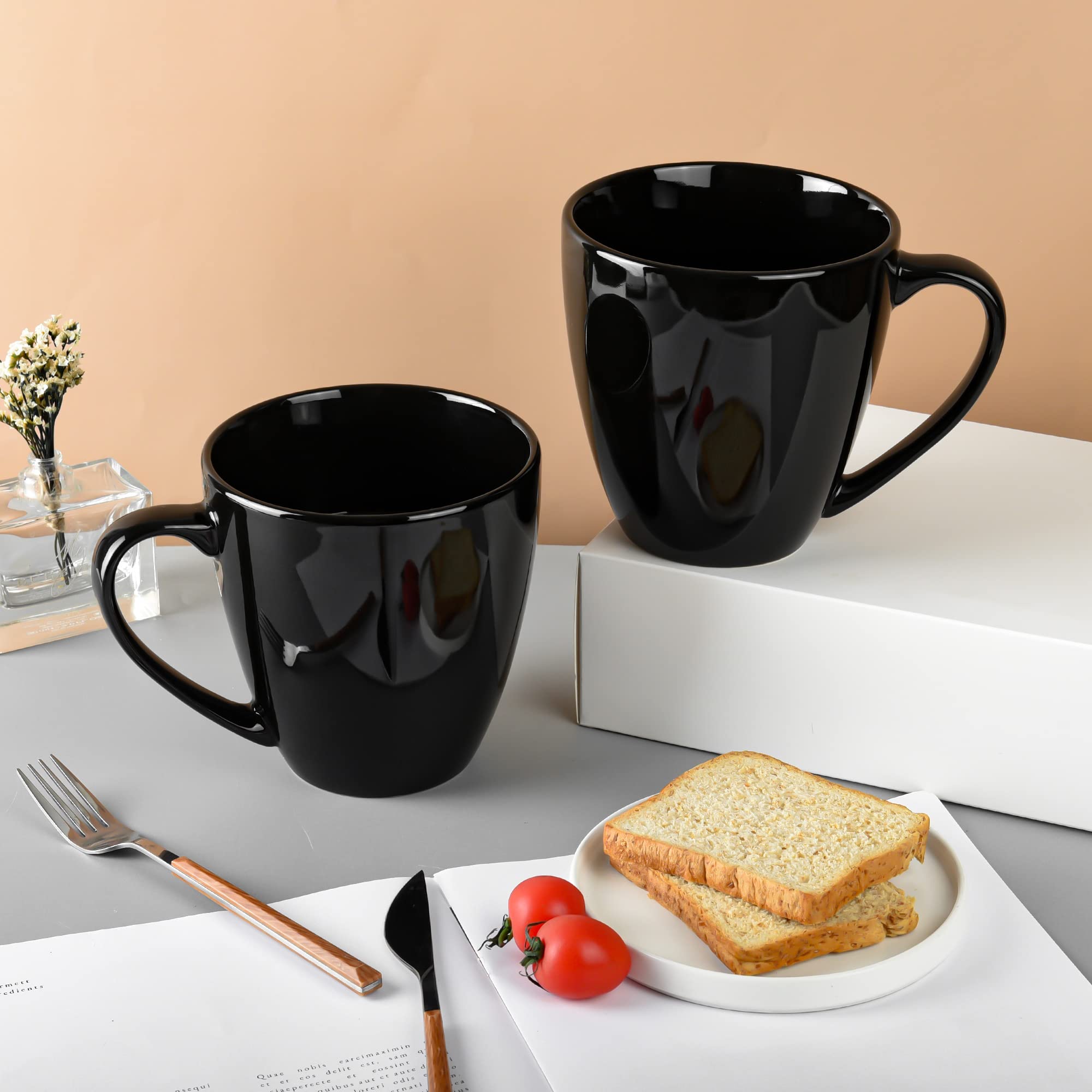 CAILIDE 39oz Ceramic Coffee Mug Set of 2 Black Large Capacity Handle