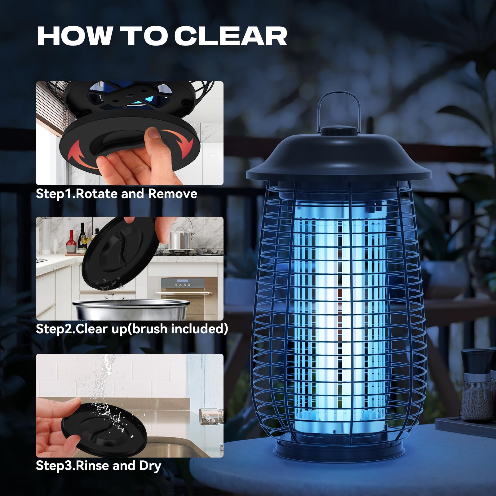 ILCPP Bug Zapper 4200V Electric Mosquito Trap Waterproof Black 6.5ft Cord