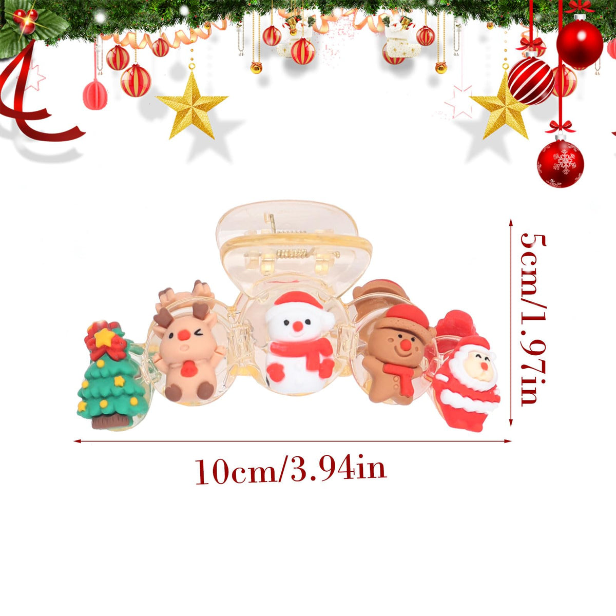 HIFANMM Christmas Hair Clip Xmas Cartoon White Hair Claw Clips for Women Girls, Santa Claus Snowman Xmas Tree Large Acrylic Hair Accessories New Year Non Slip Hairpins for Thick Thin Hair Decor
