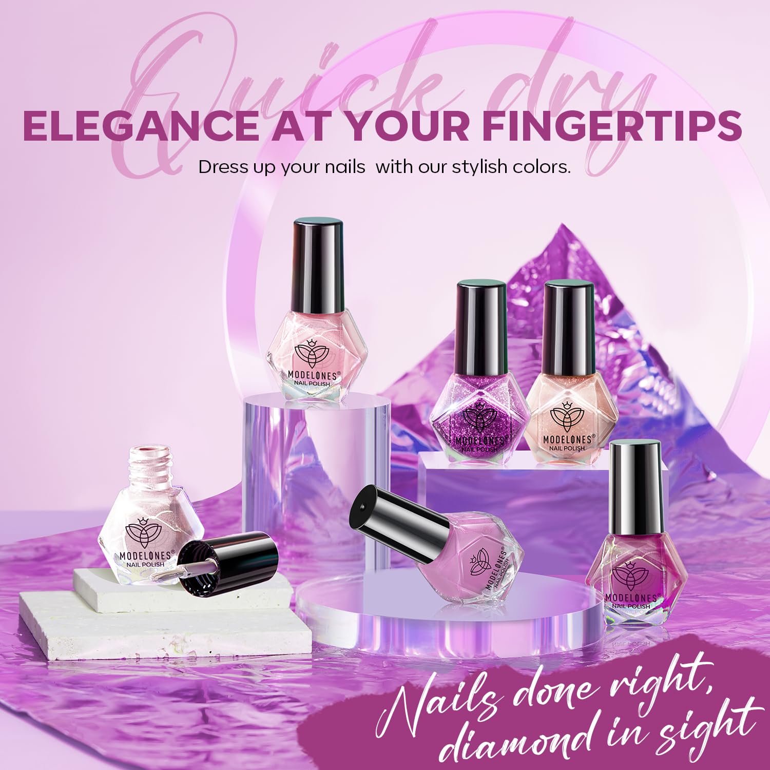 modelones Purple Nail Polish Set 6 Colors Glitter Pink Shimmer Mini Kit