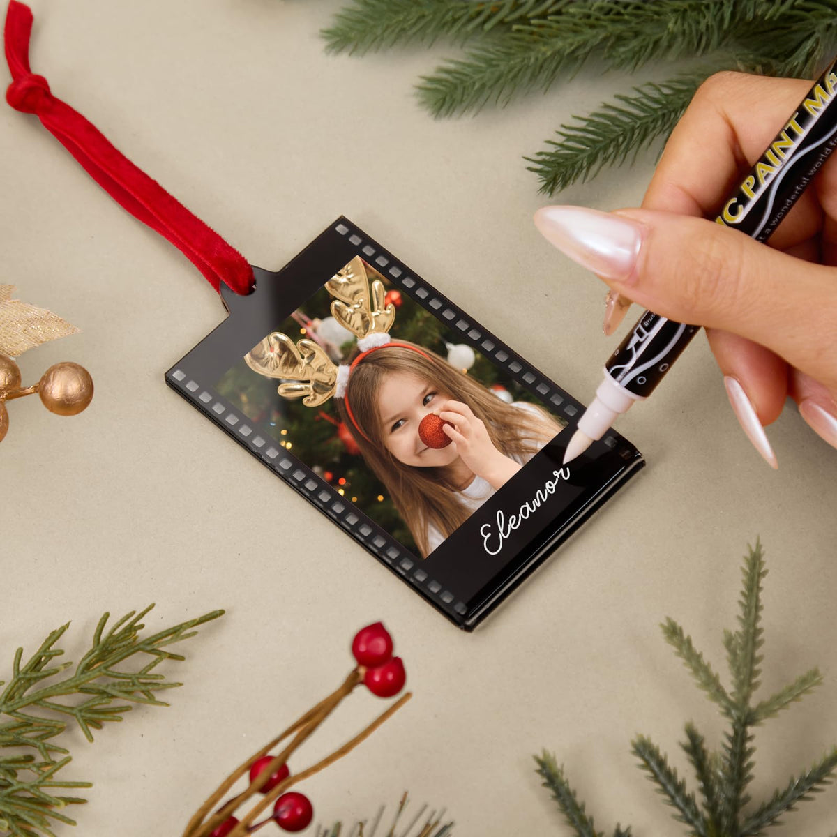 6Pcs Mini Gold & Silver Vintage Acrylic Photo Booth Picture Frame Ornaments - Double-Sided Photos Display, Photo Strip Frame for Polaroid Fuji Film Christmas Tree Car Wreath Fireplace