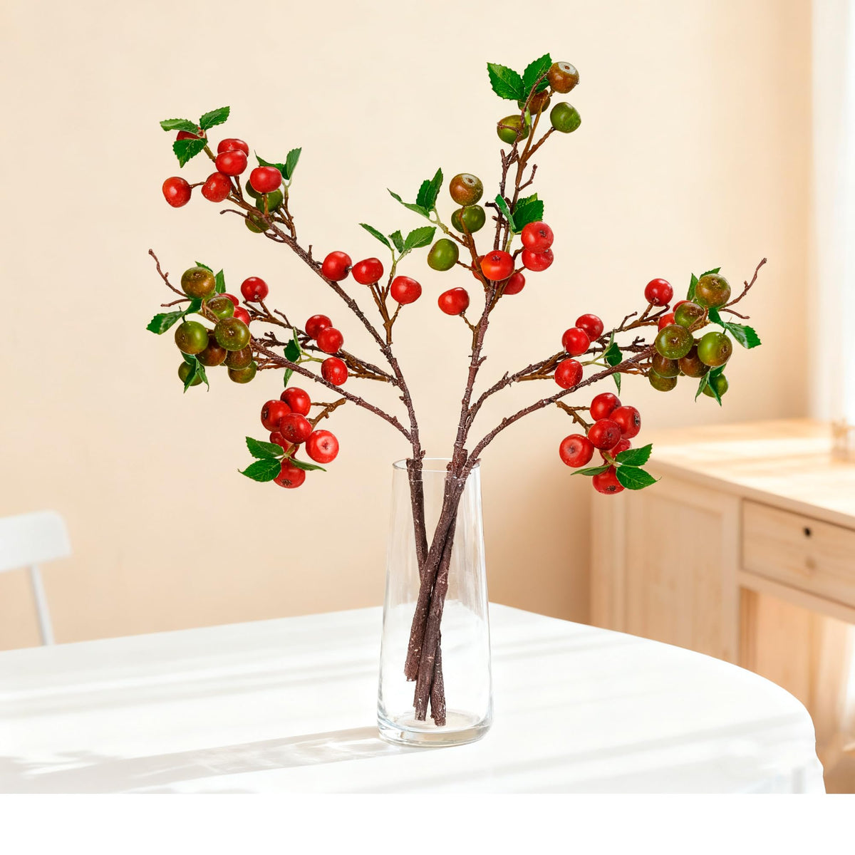 FOFOWHAT 21.65 Inch Berries Stems, 4 Pcs Faux Berry Branches for Wreath, Green