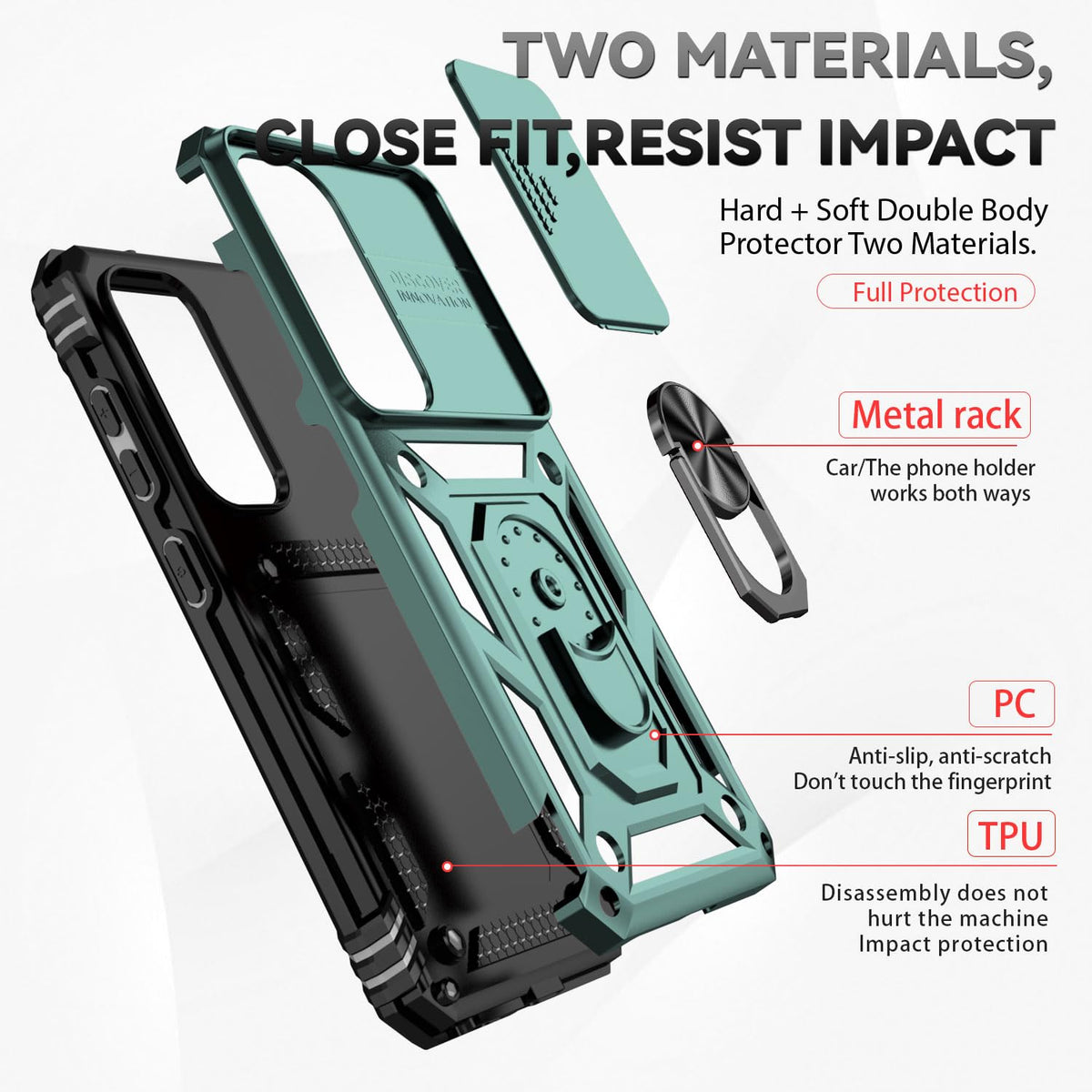 Samsung Galaxy S23 FE 5G Case with Ring Holder & Sliding Camera Cover