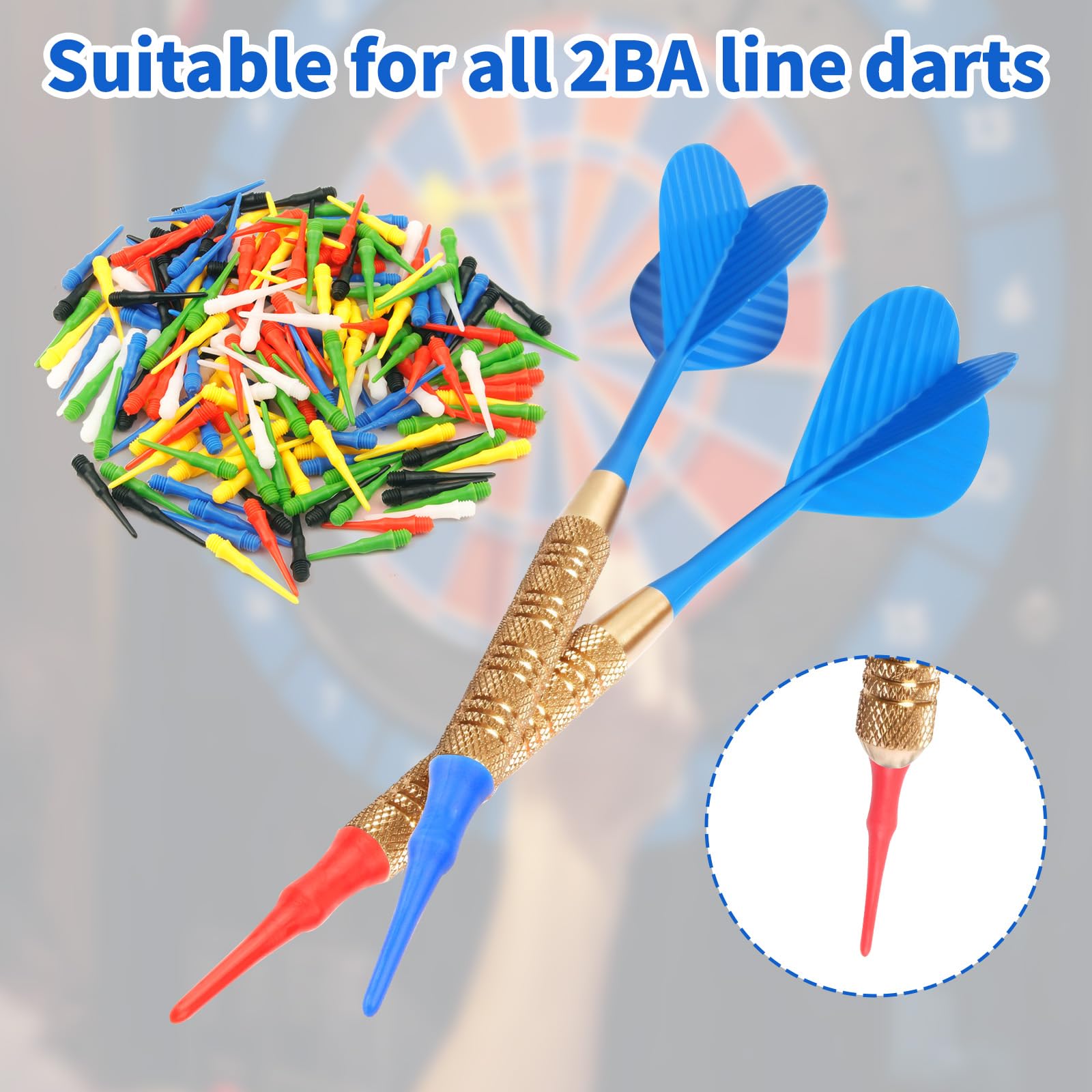 Asofelk 216PCS 2BA Multicolor Plastic Soft Dart Tips Replacement